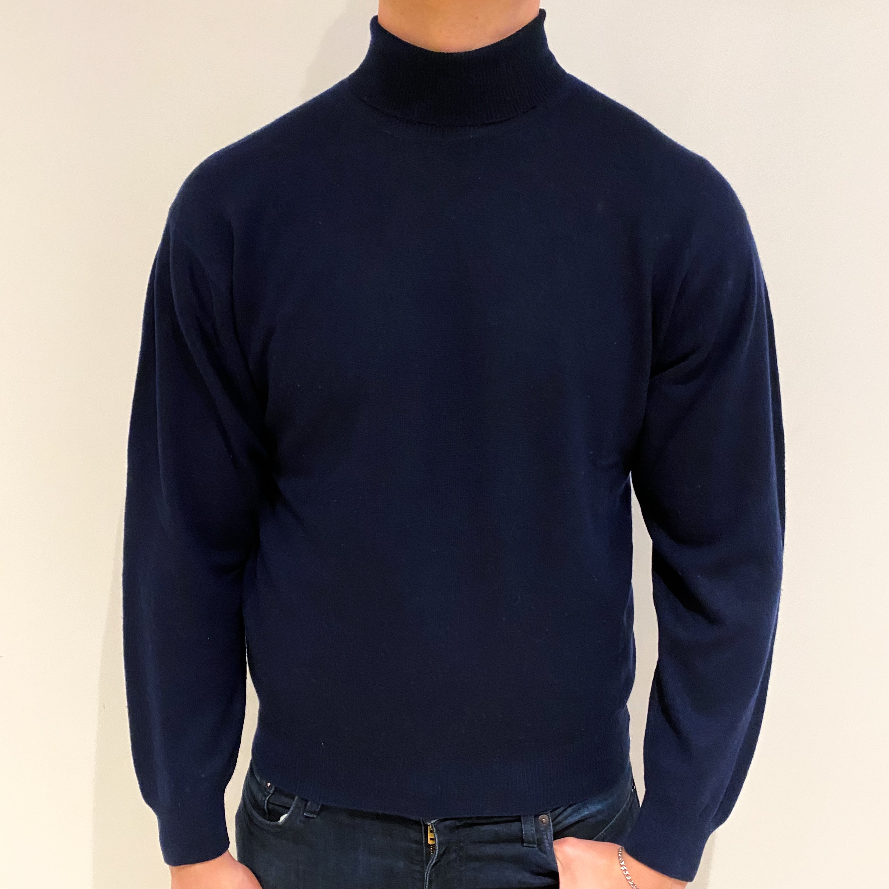 Men's Navy Cashmere Polo Neck Jumper XL
