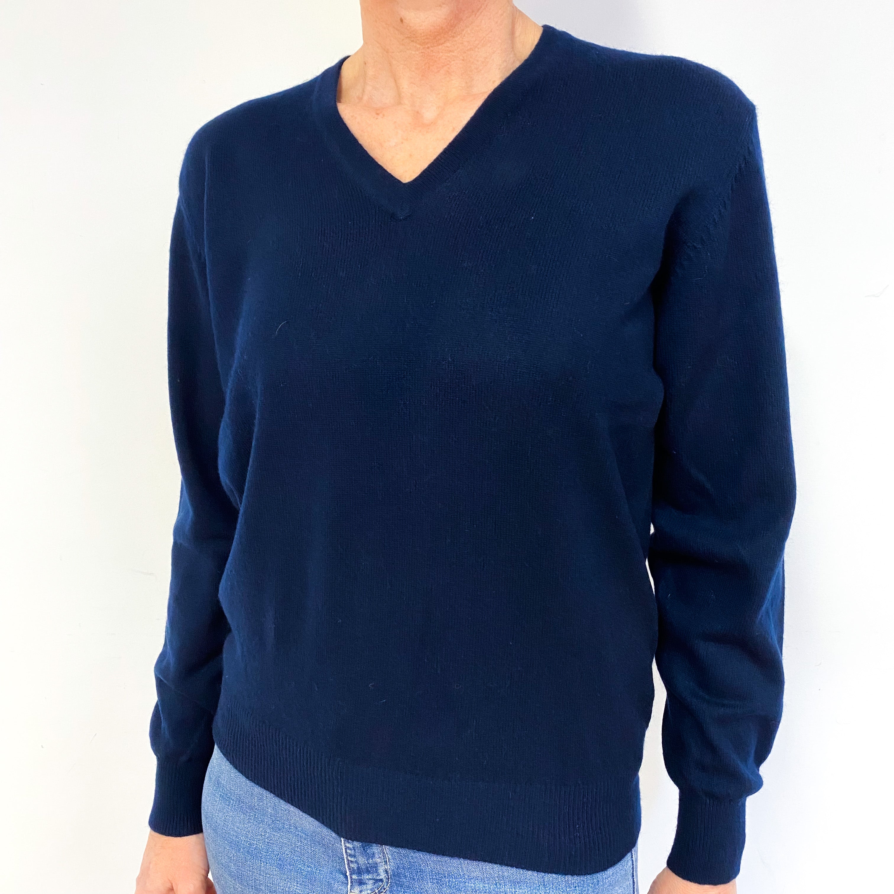 Dark Navy Blue Cashmere V-Neck Jumper Medium
