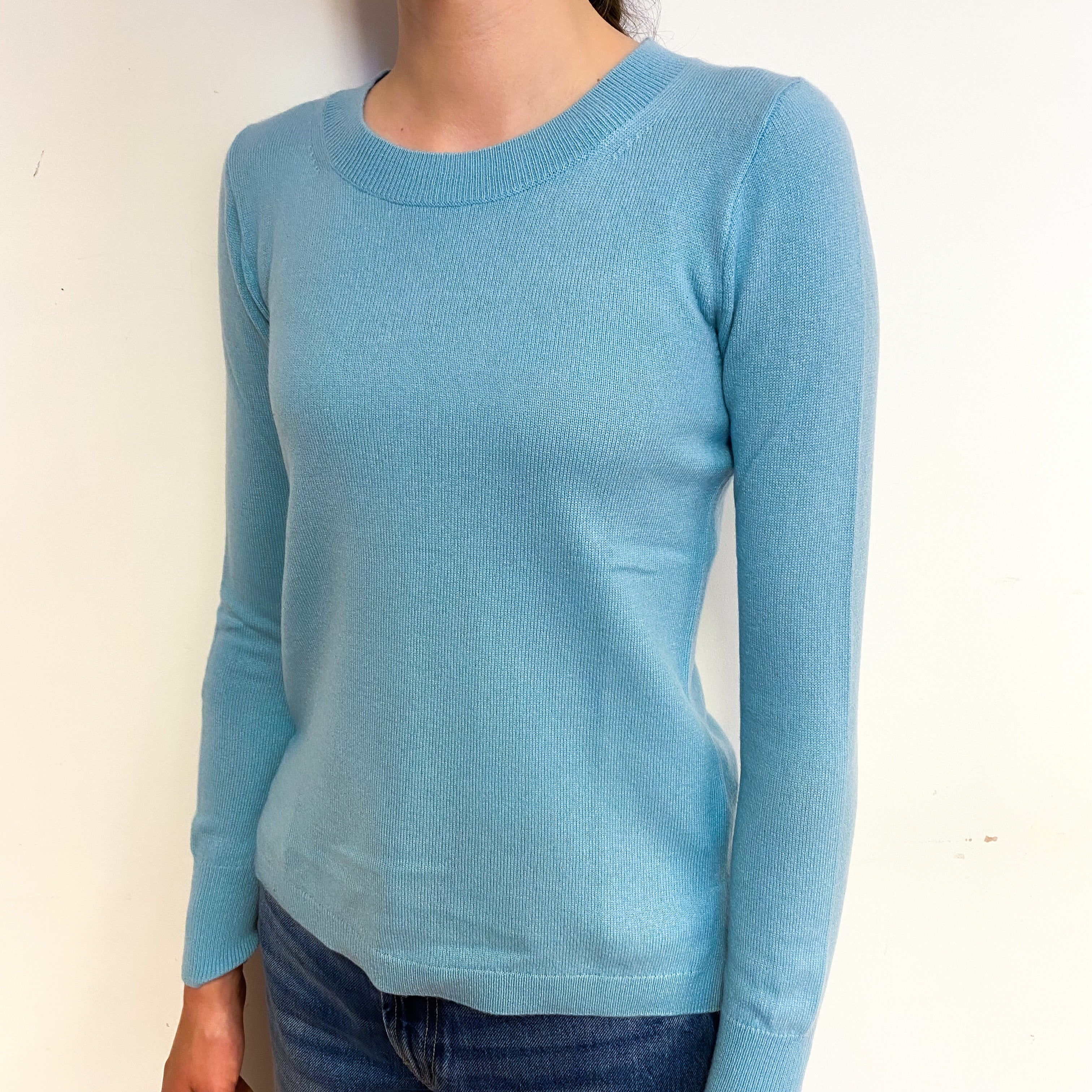 Pale Aqua Blue Cashmere Crew Neck Jumper Extra Small