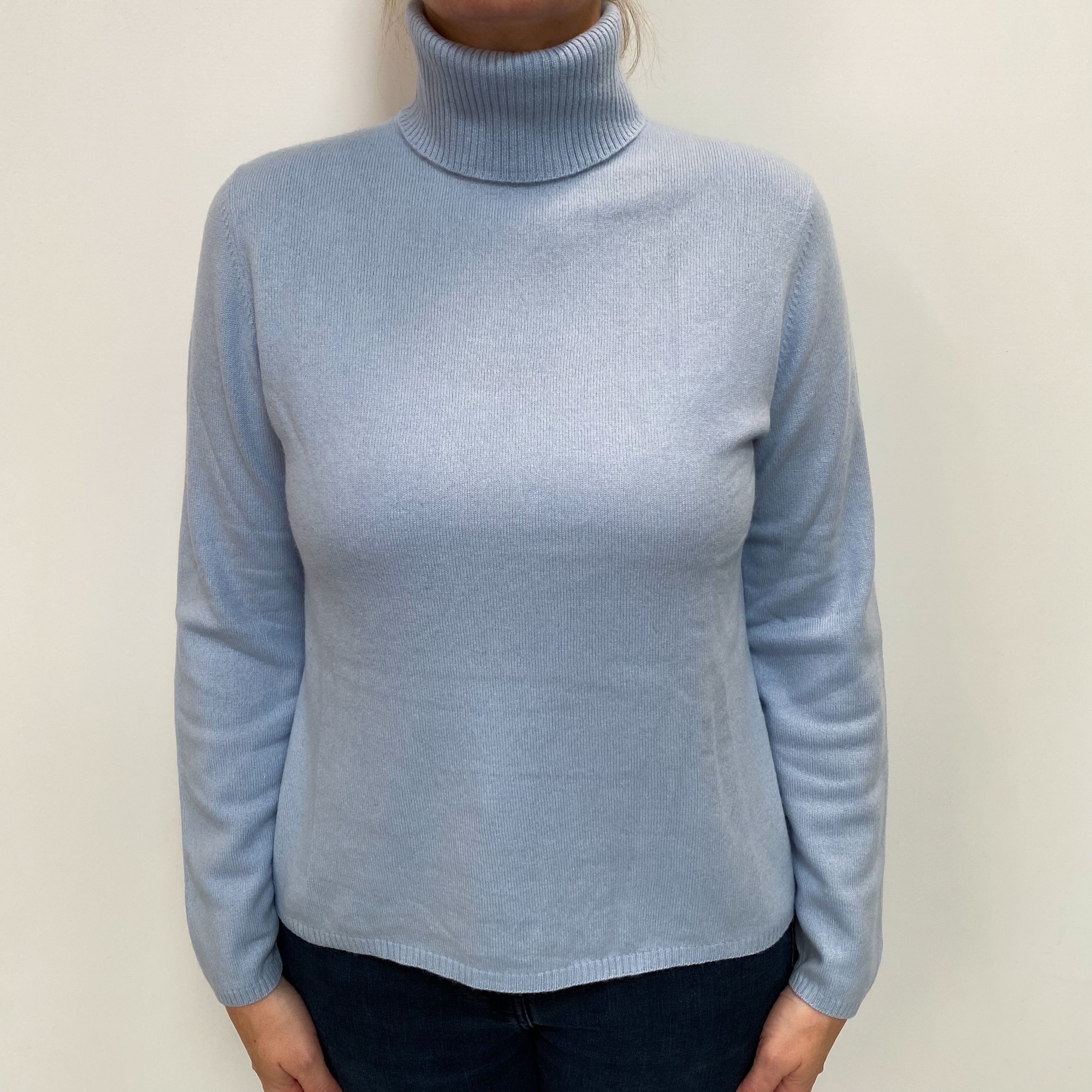 Dusky Blue Cashmere Polo Neck Jumper Large