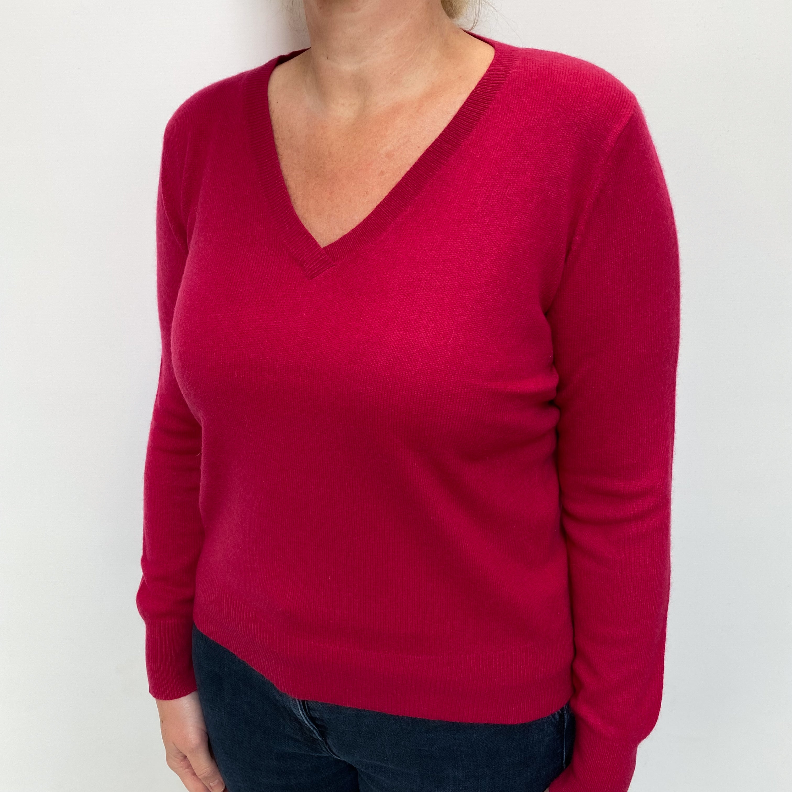 Cherry Pink Cashmere V Neck Jumper Large