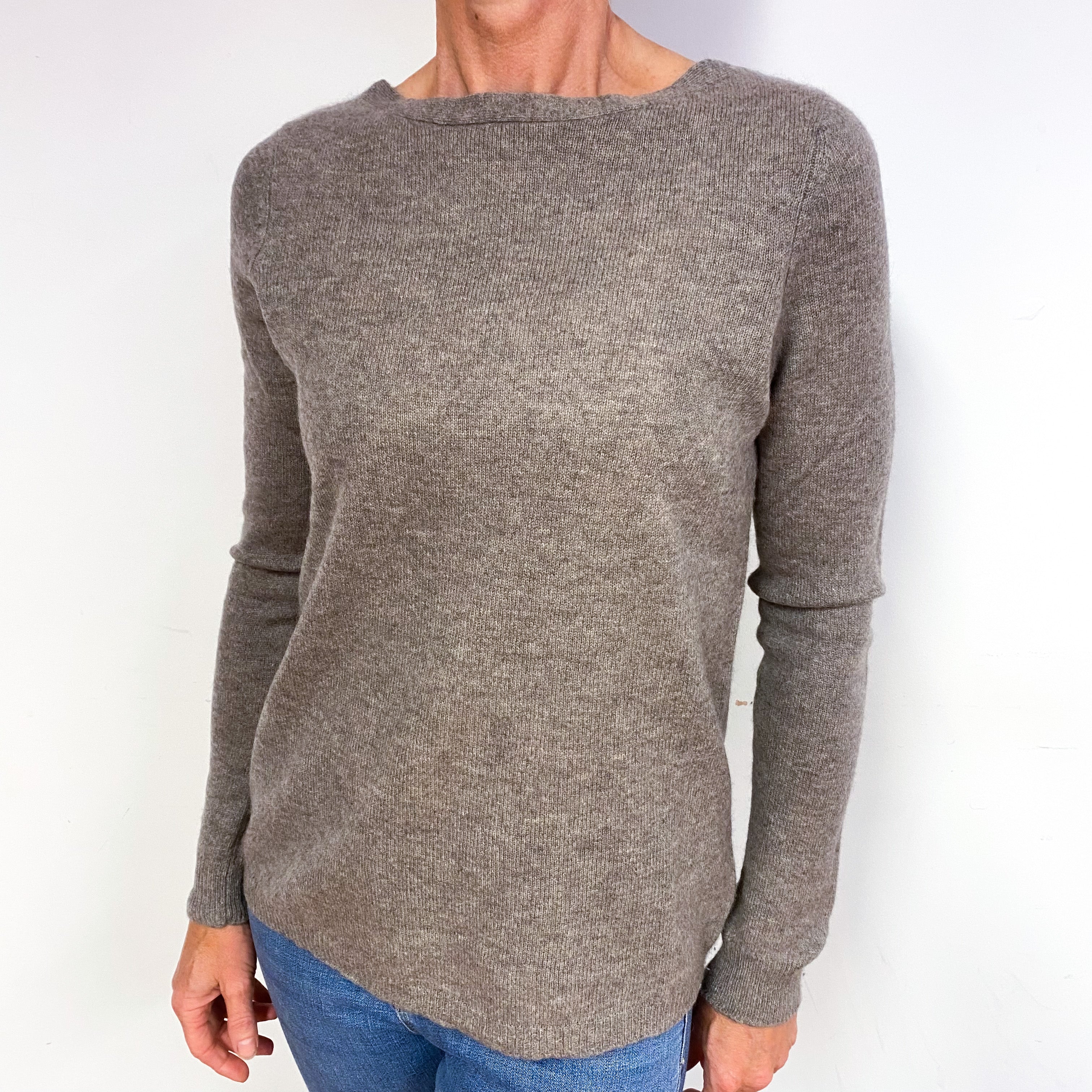 Mink Brown Cashmere Boat Neck Jumper Medium
