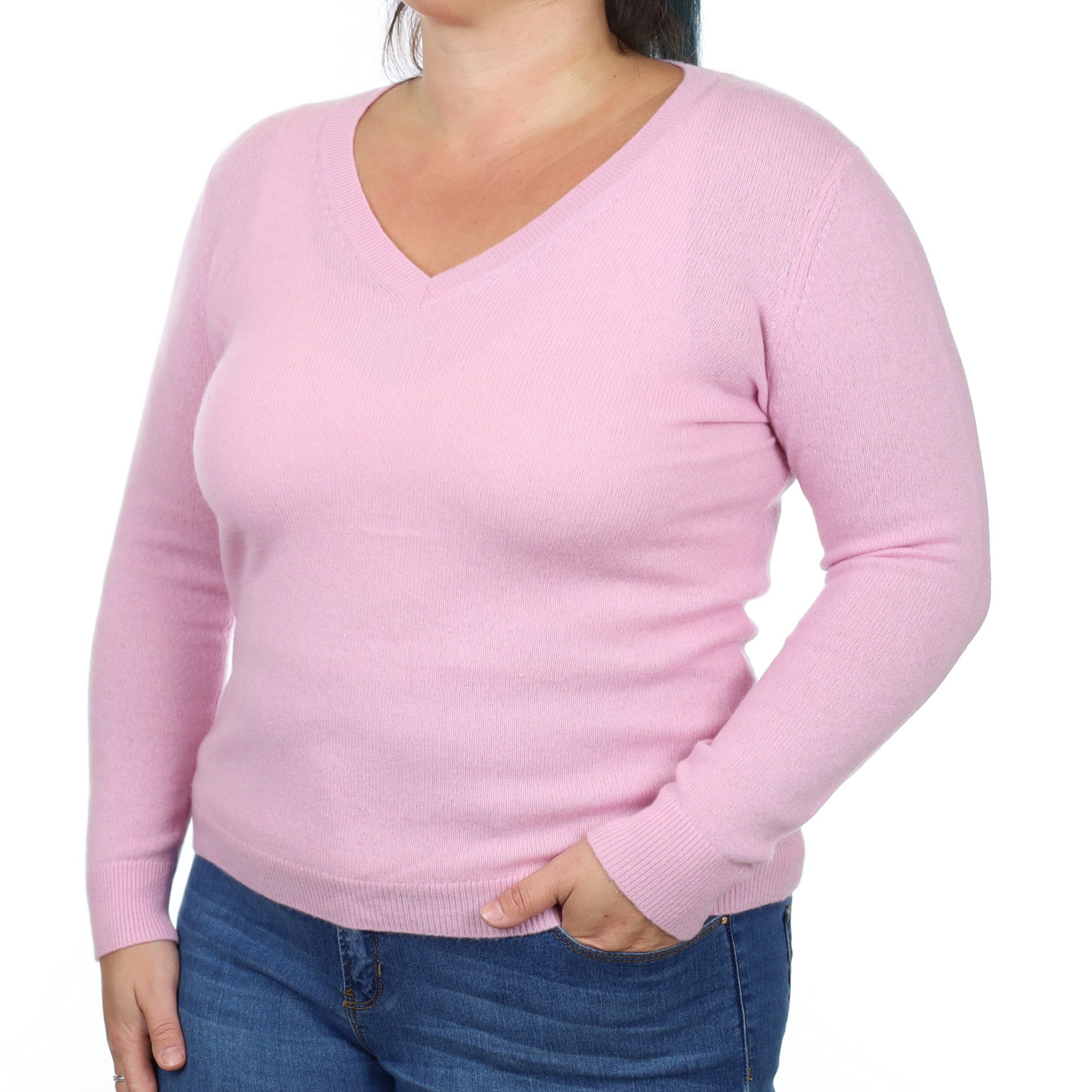Mauve Pink Cashmere V Neck Jumper Large