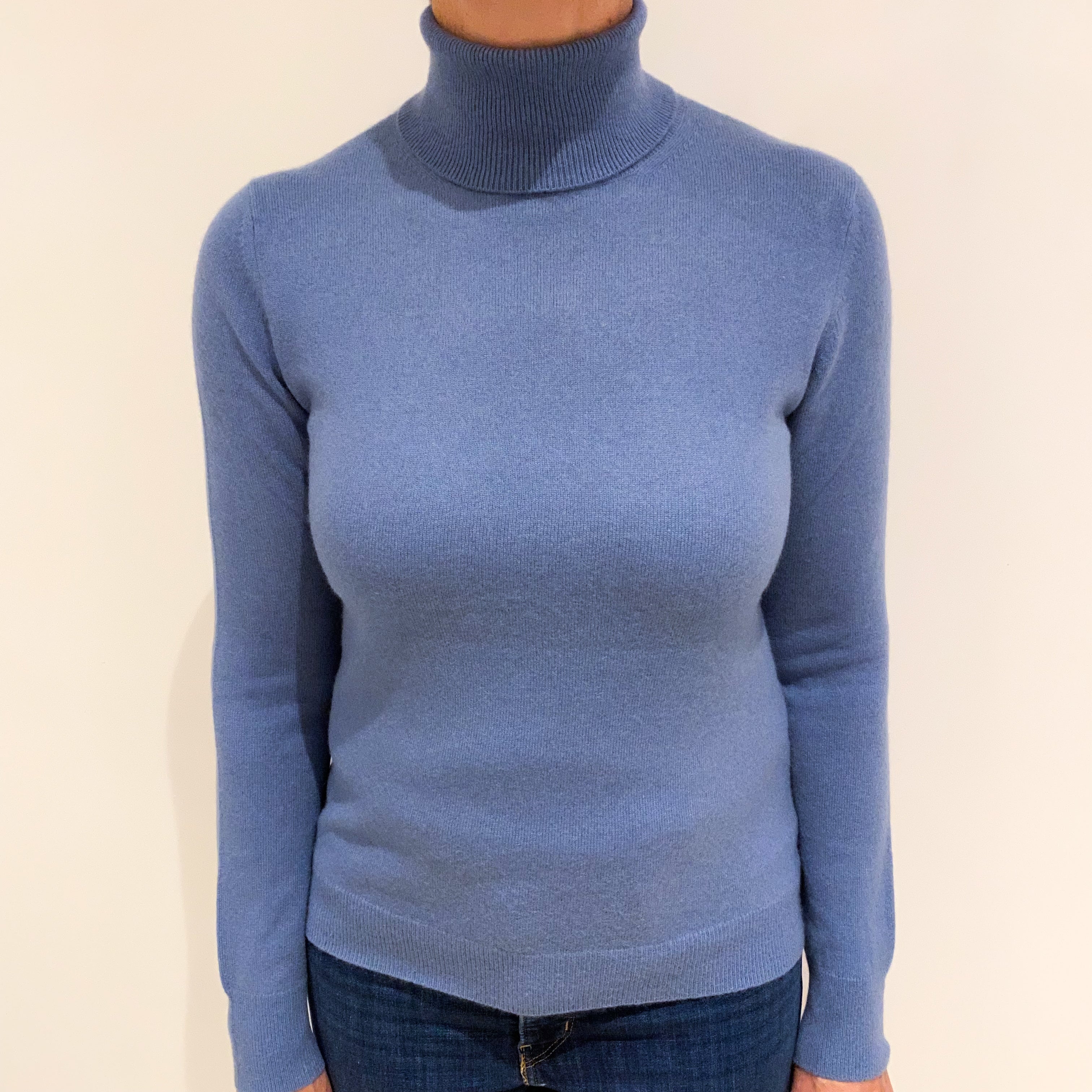Air Force Blue Cashmere Polo Neck Jumper Medium