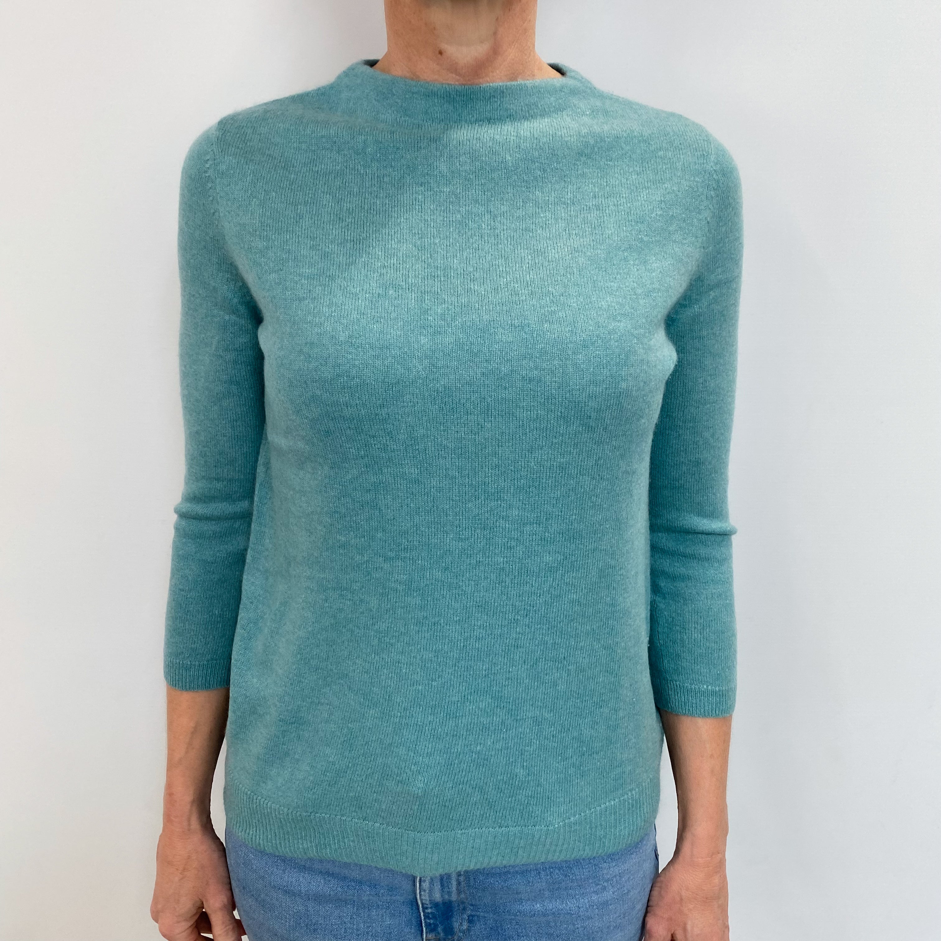 Aqua Blue Cashmere Slash Neck Jumper Small