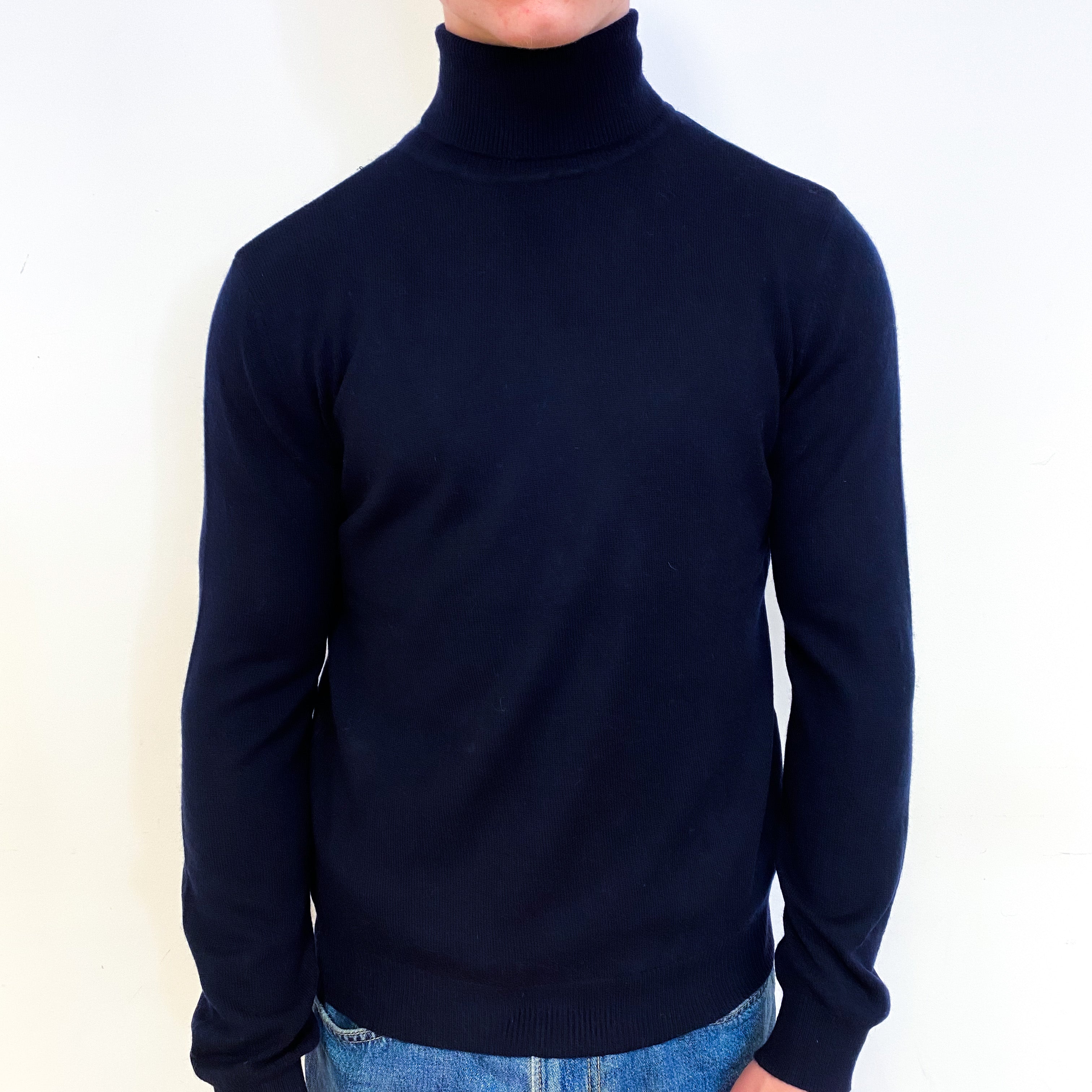 Men's Darkest Navy Blue Cashmere Polo Neck Jumper Small