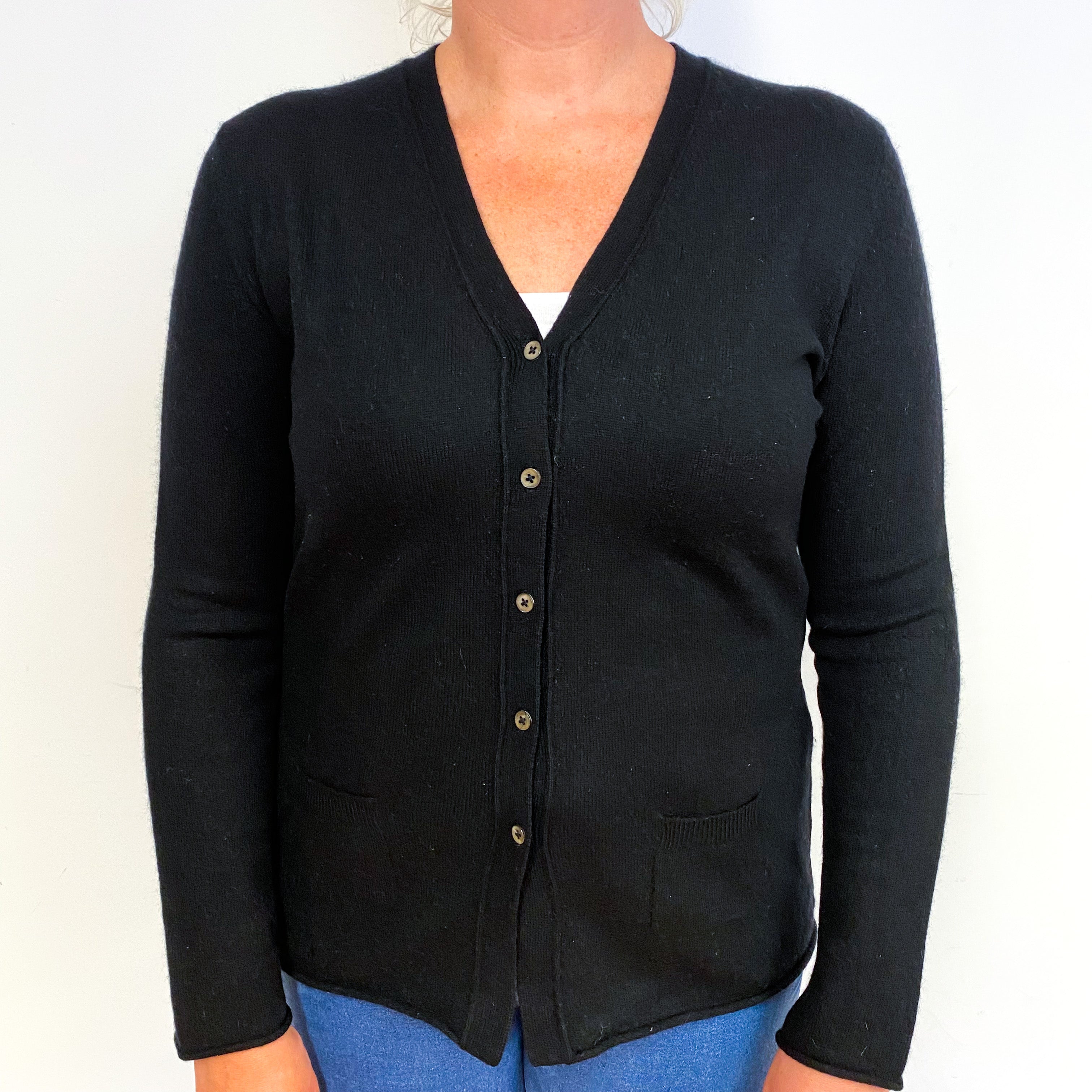 Black Cashmere V-Neck Cardigan with Pockets Large