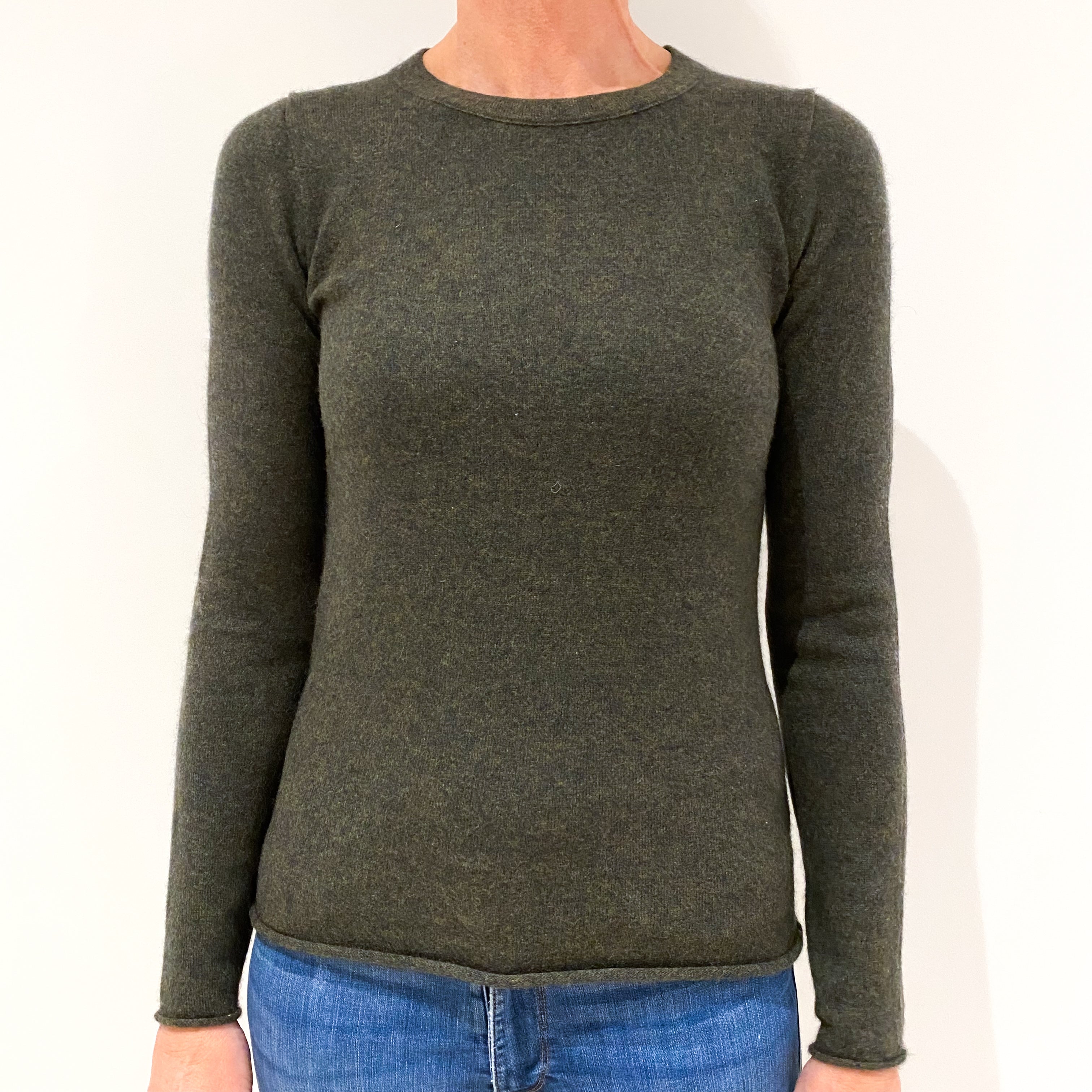 Dark Moss Green Cashmere Crew Neck Jumper Small