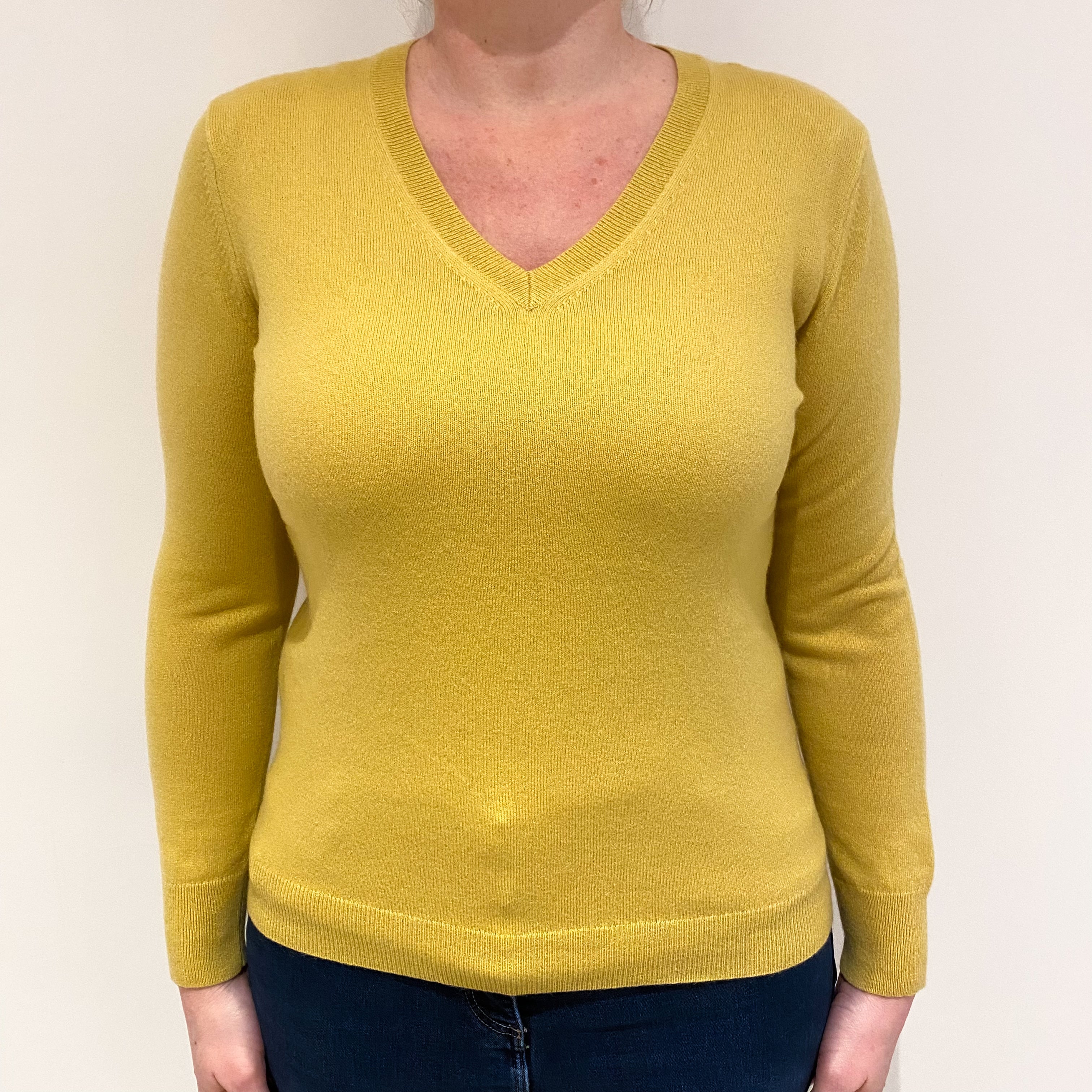 Pineapple Yellow Cashmere V Neck Jumper Large