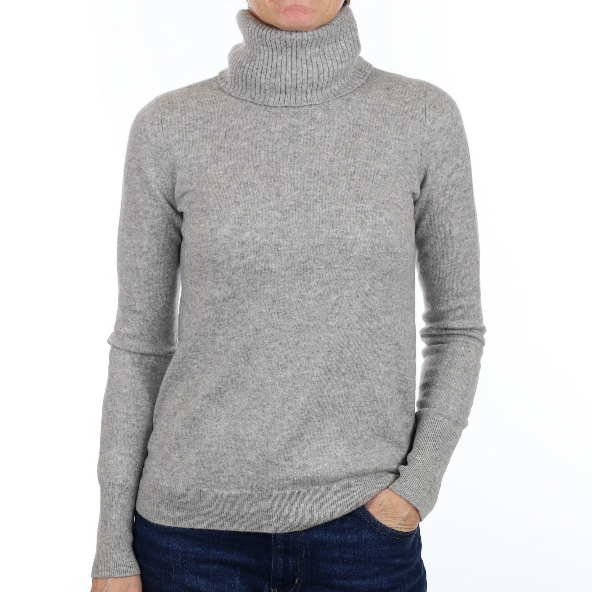 Smoke Grey Cashmere Polo Neck Jumper Small