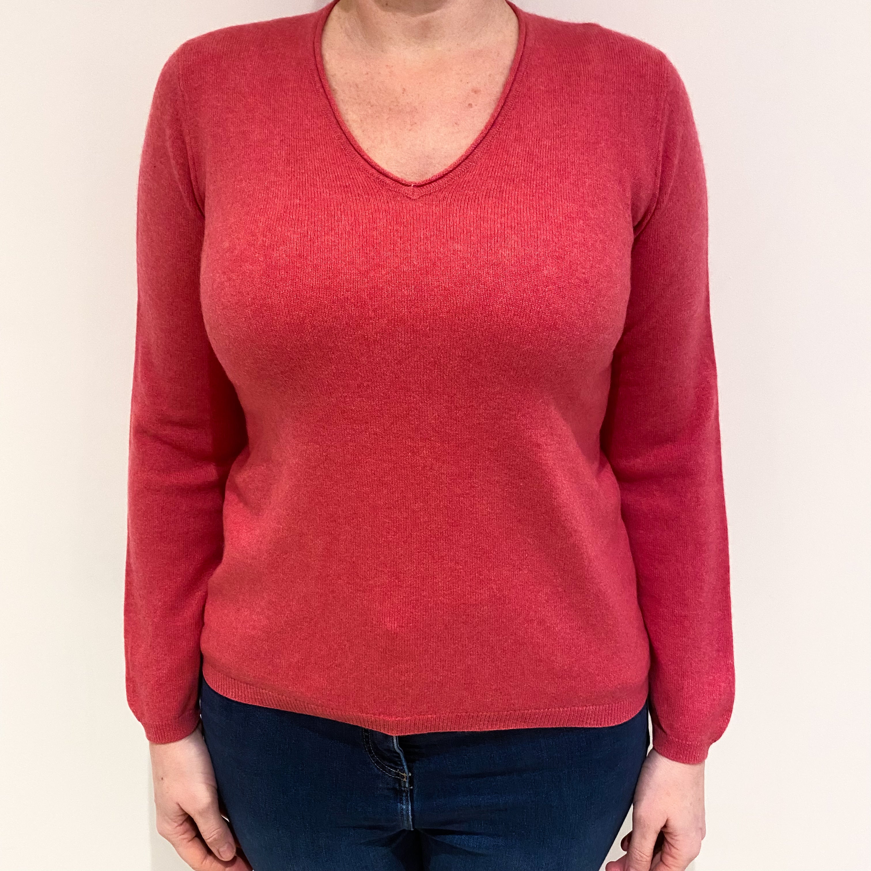 Cranberry Pink Cashmere V Neck Jumper Large