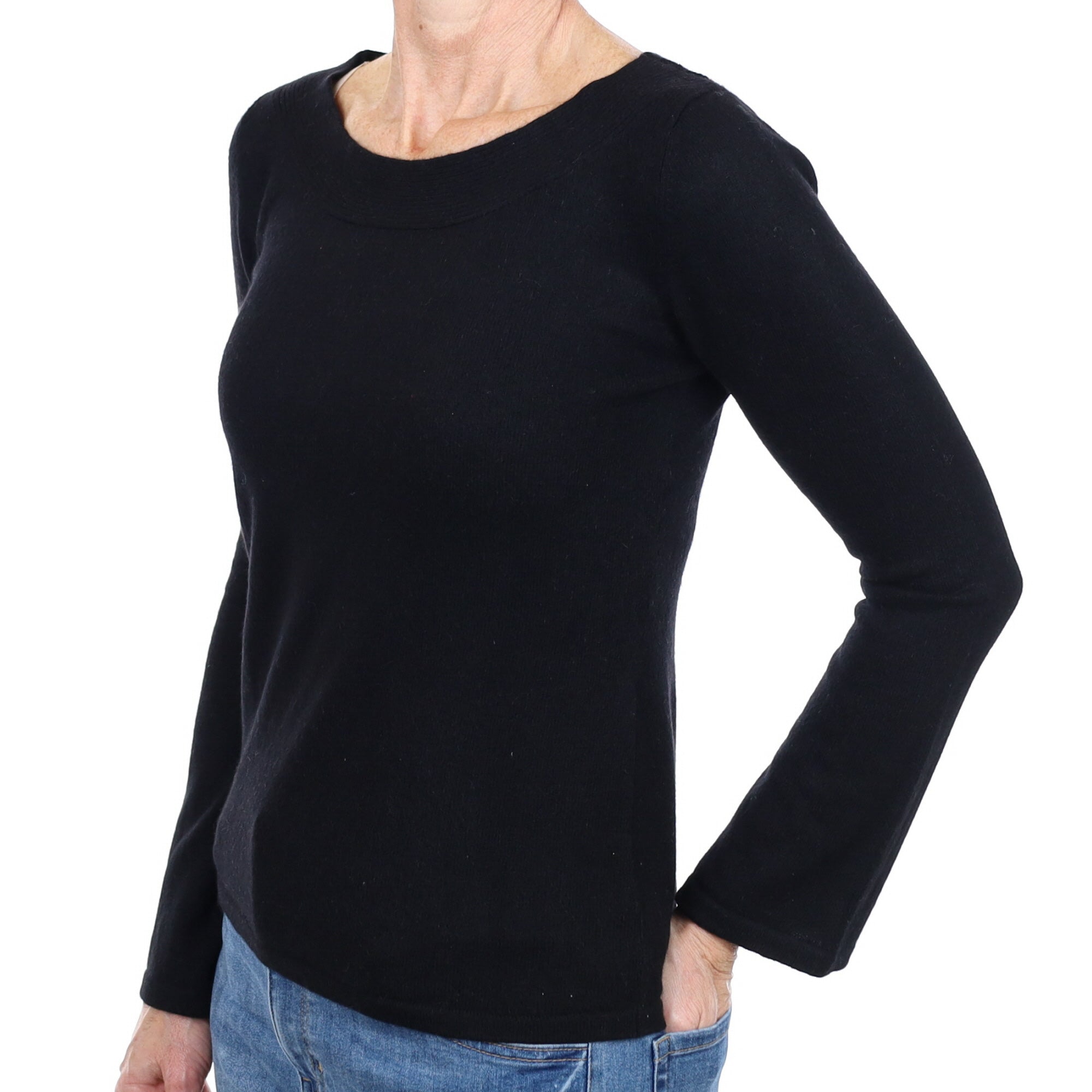 Black Cashmere Wide Crew Neck Jumper Small