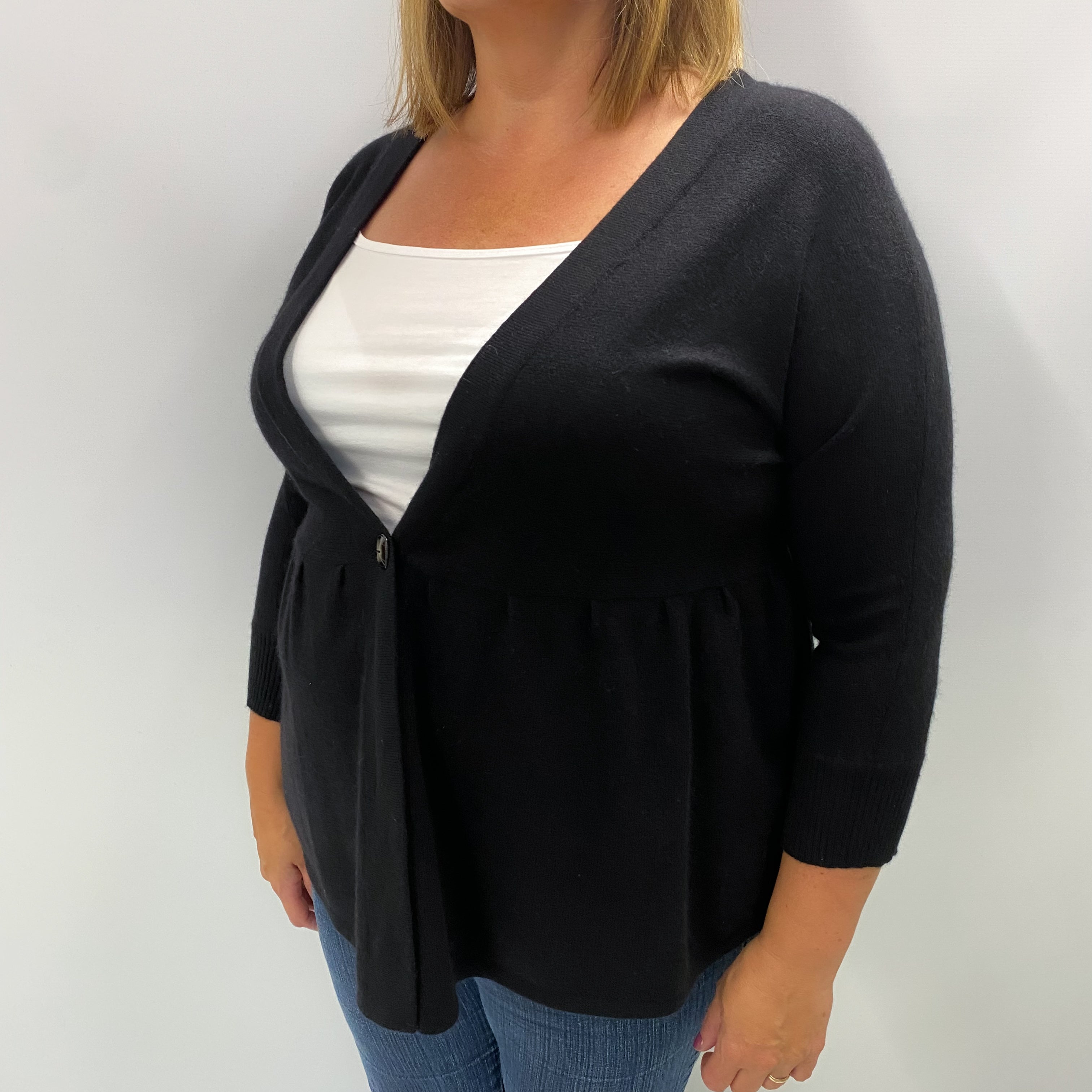 Black Cashmere V Neck Single Button Fastening Cardigan Extra Large