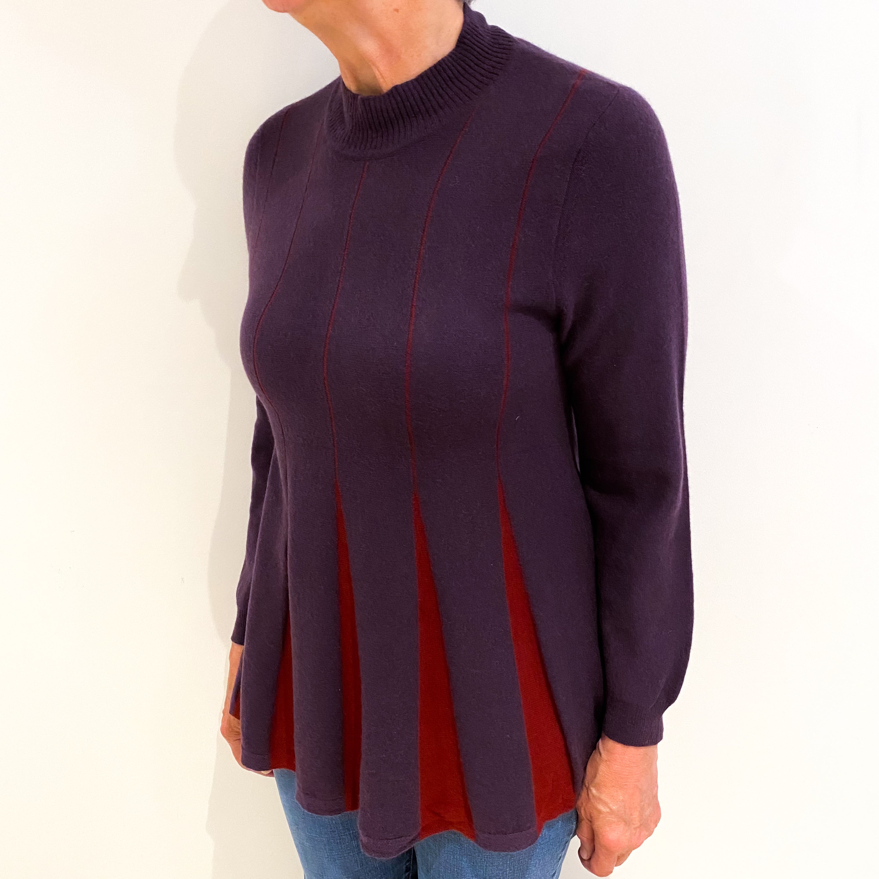 Purple And Red Cashmere Polo Neck Jumper Medium