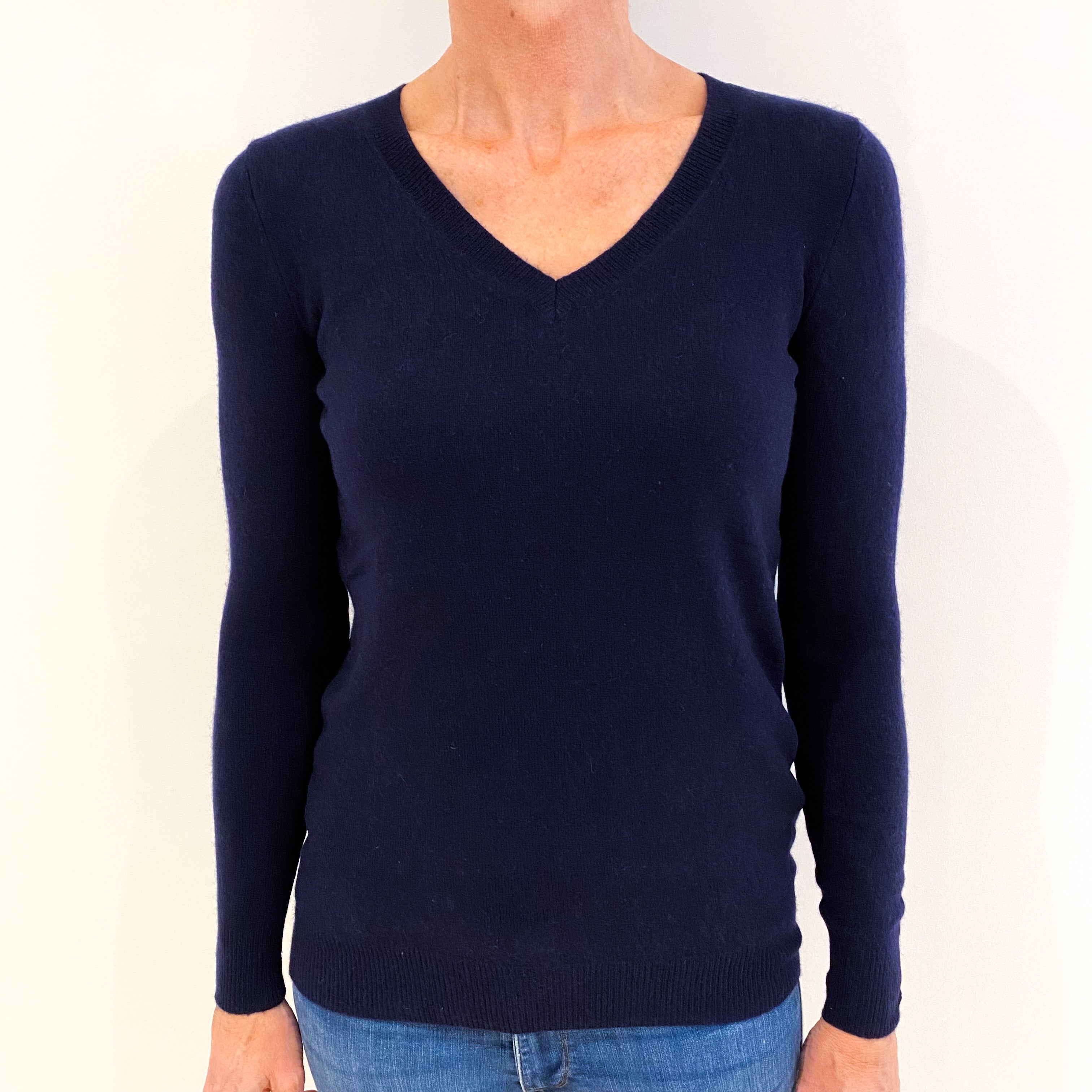 Navy Blue Cashmere V-Neck Jumper Small
