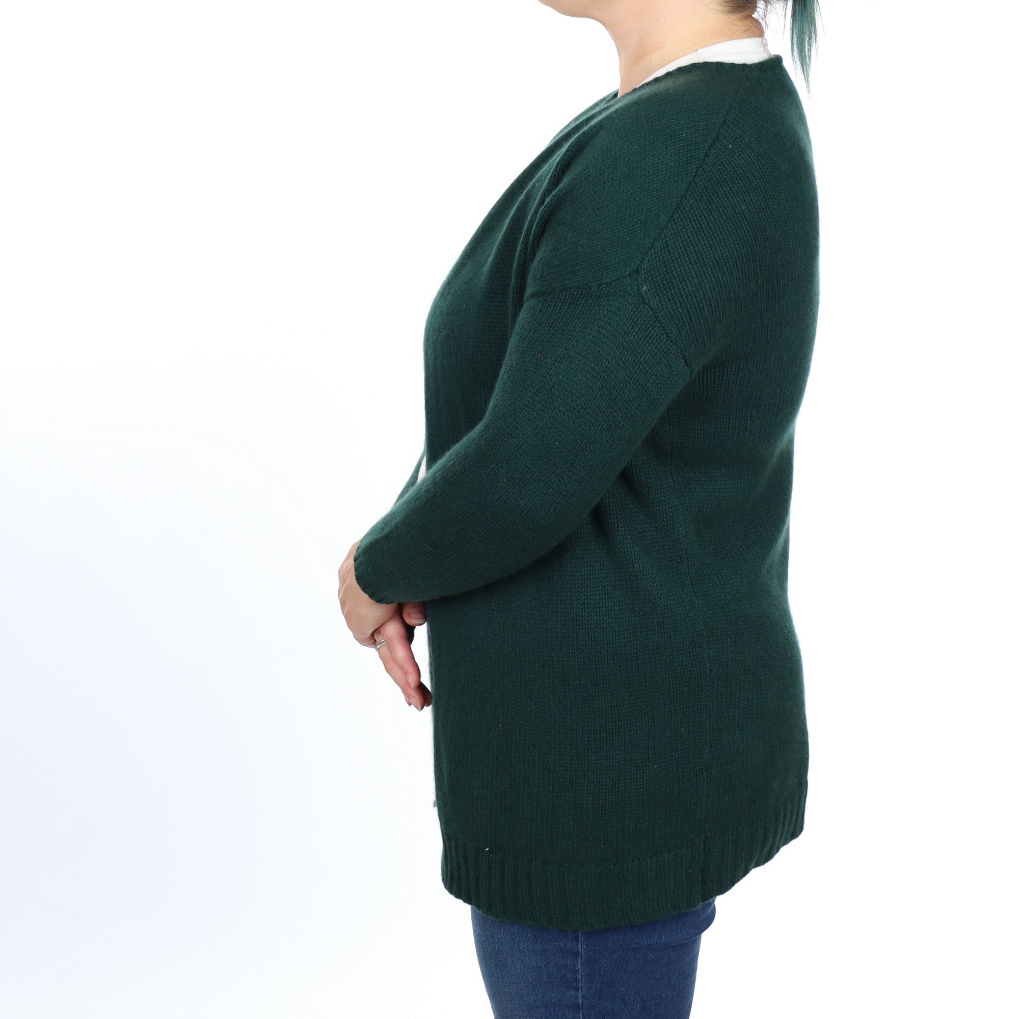 Bottle Green Cashmere Edge To Edge Cardigan Large