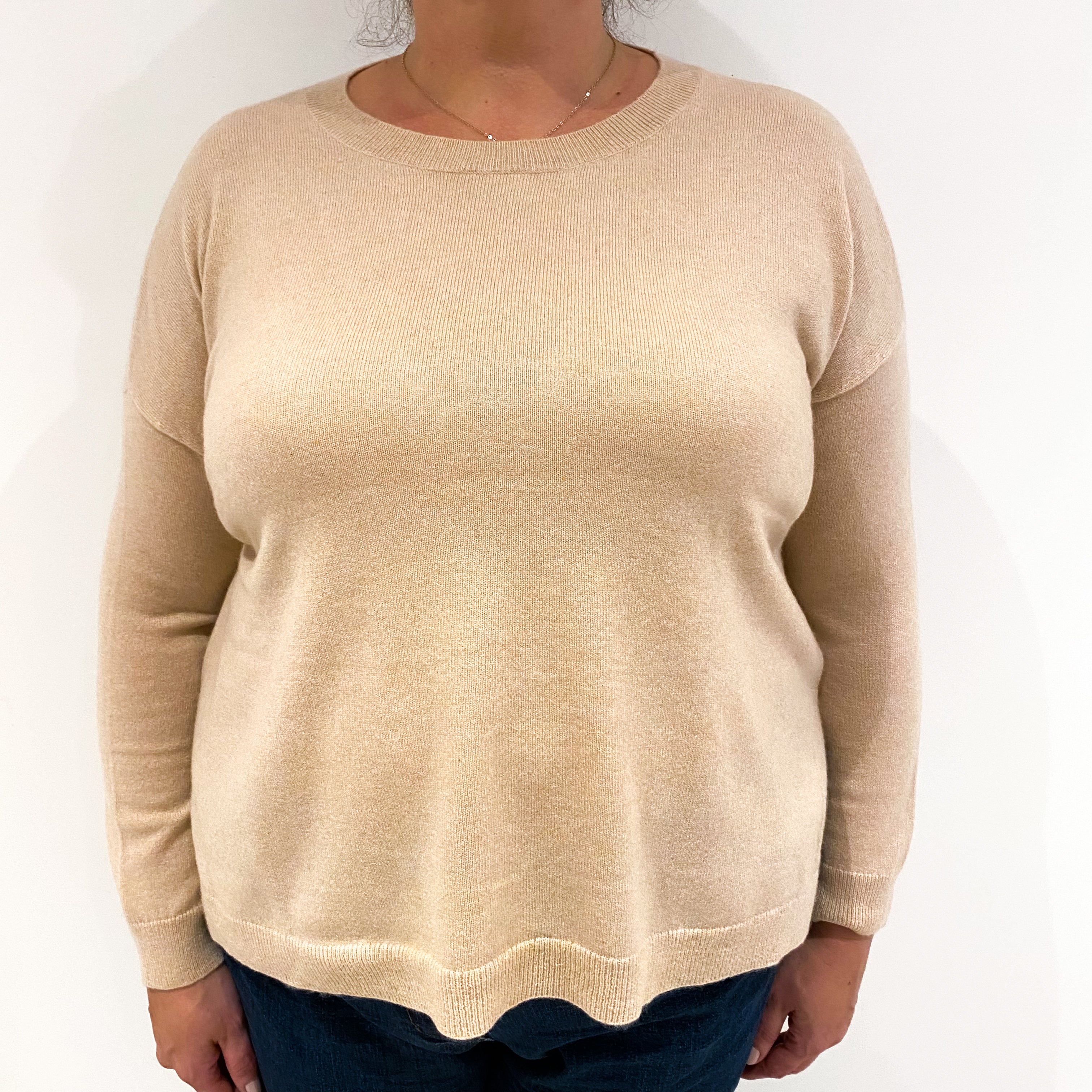 Sand Beige Cashmere Crew Neck Jumper Extra Large