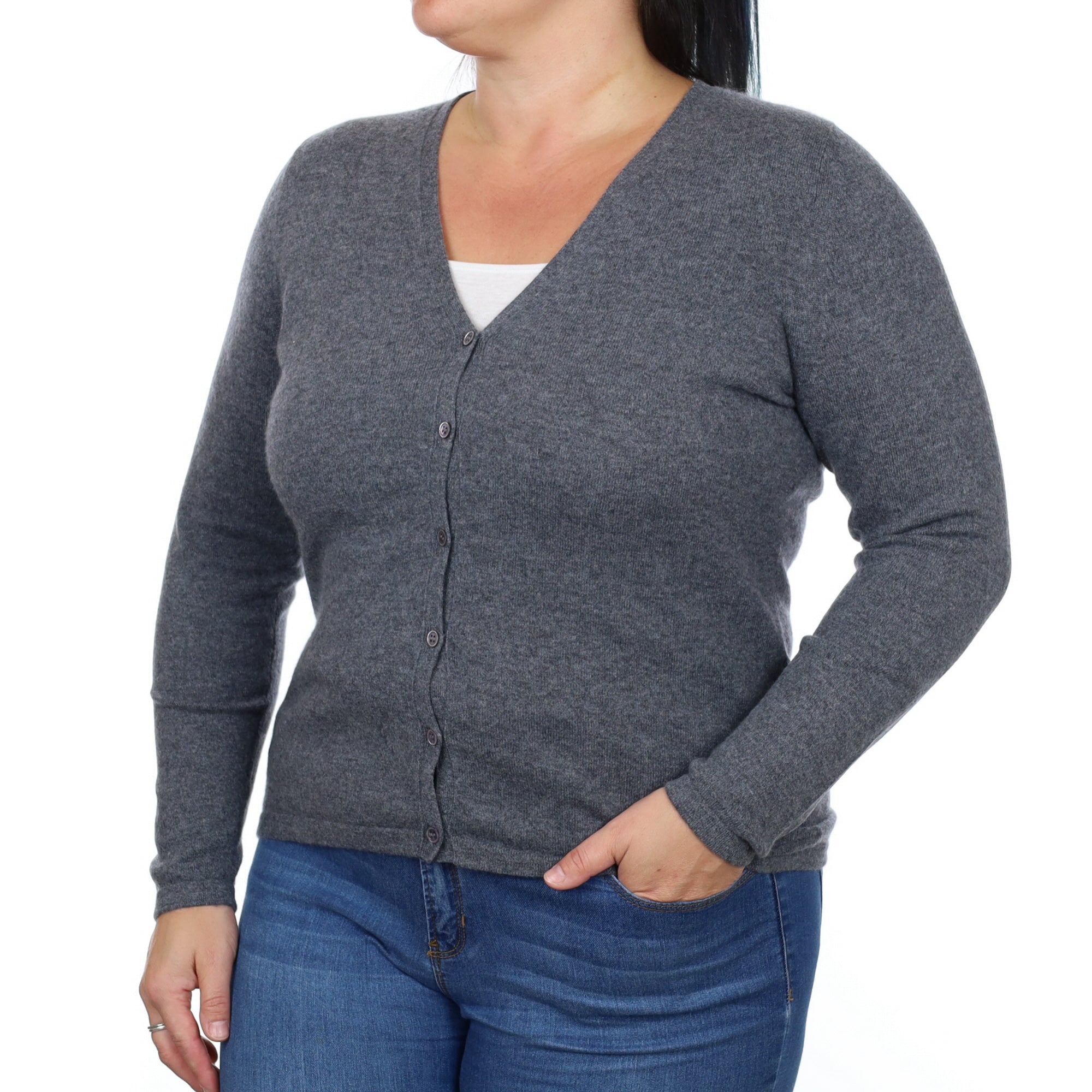 Slate Grey Cashmere V Neck Cardigan Large