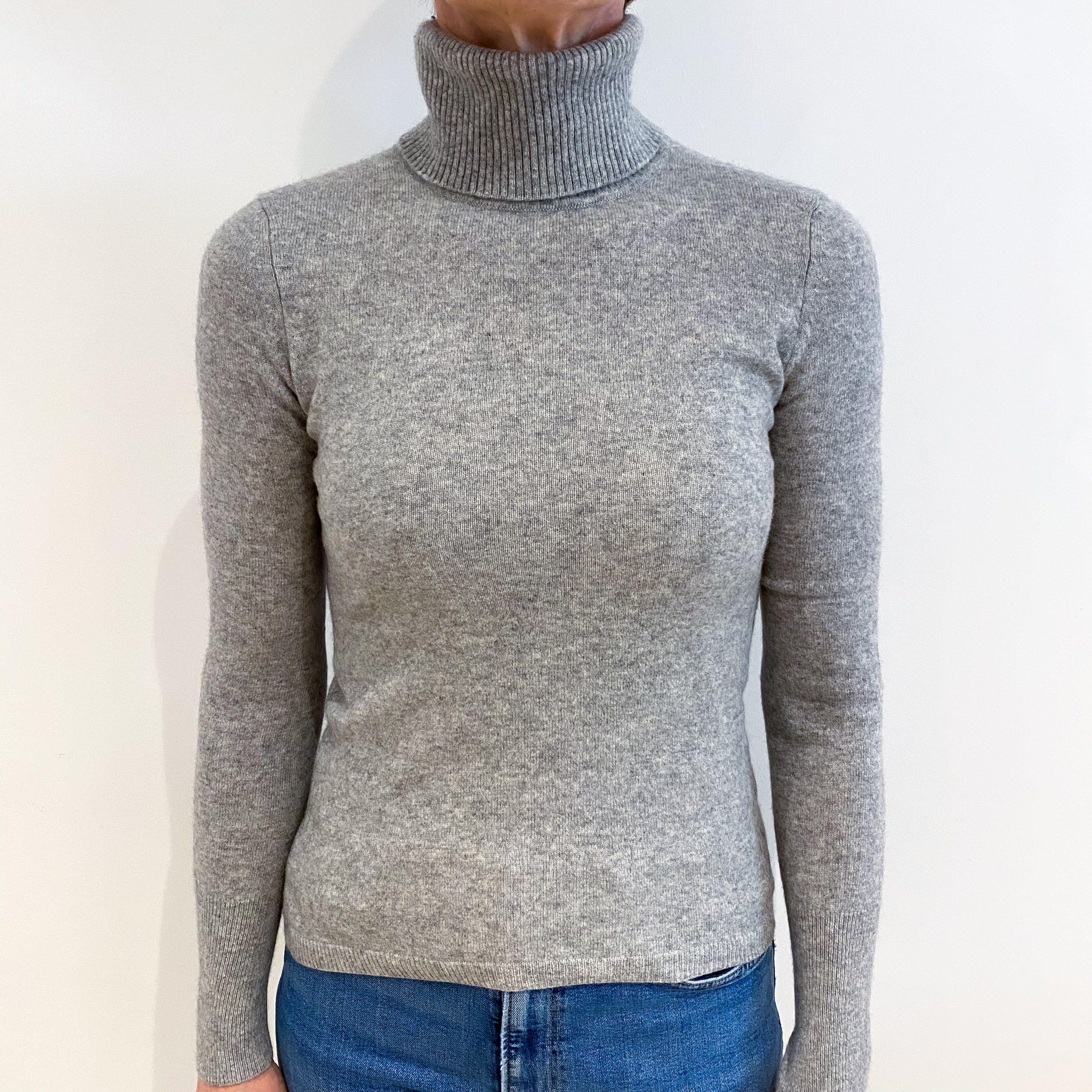 Smoke Grey Cashmere Polo Neck Jumper Small
