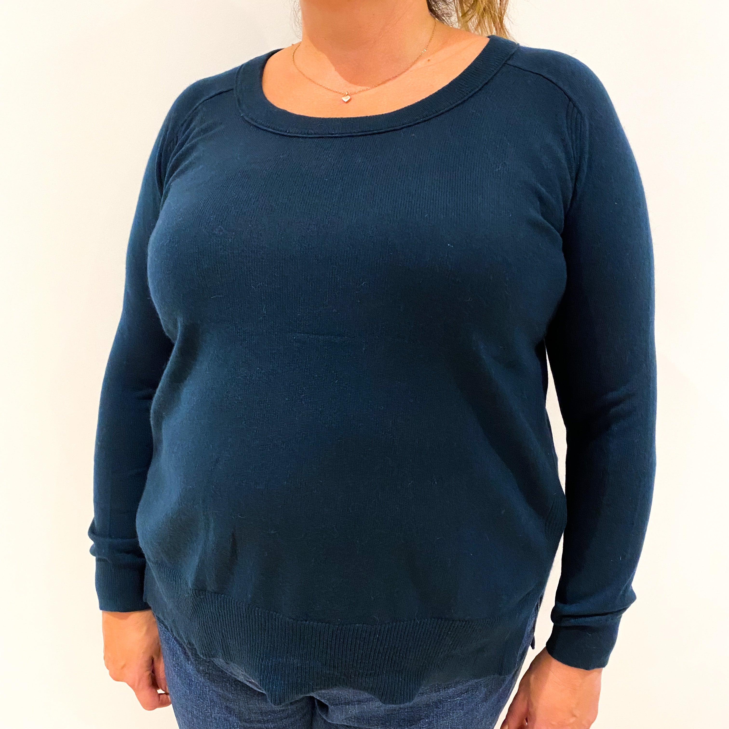 Dark Petrol Blue Cashmere Crew Neck Jumper Extra Large