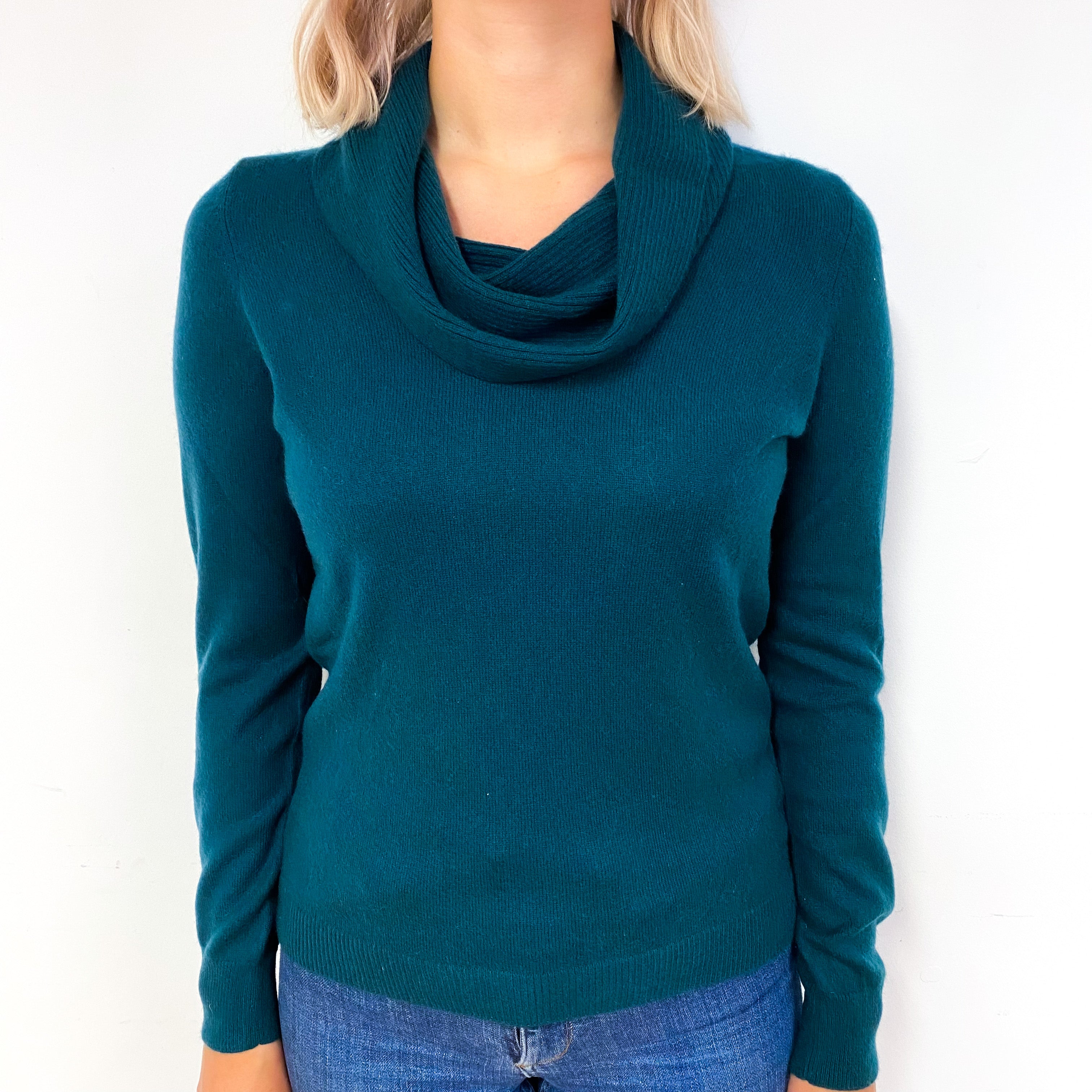 Bottle Green Cashmere Cowl Neck Jumper Small