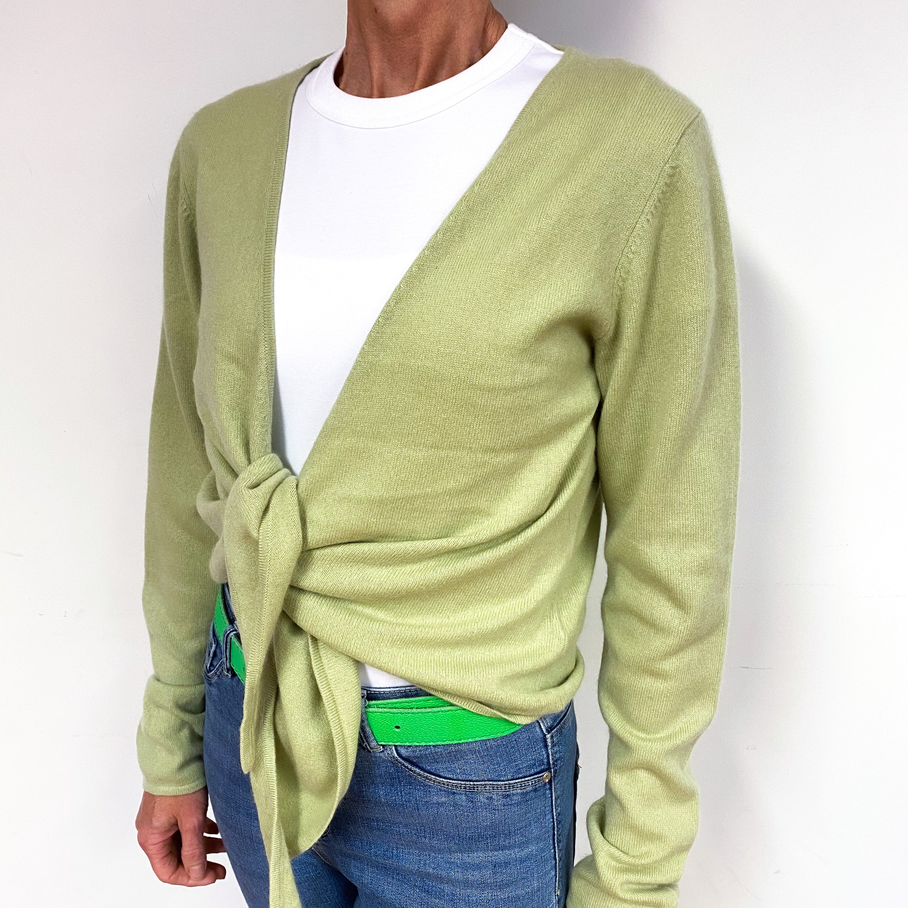 Pistachio Green Cashmere Tie Front Cardigan Medium