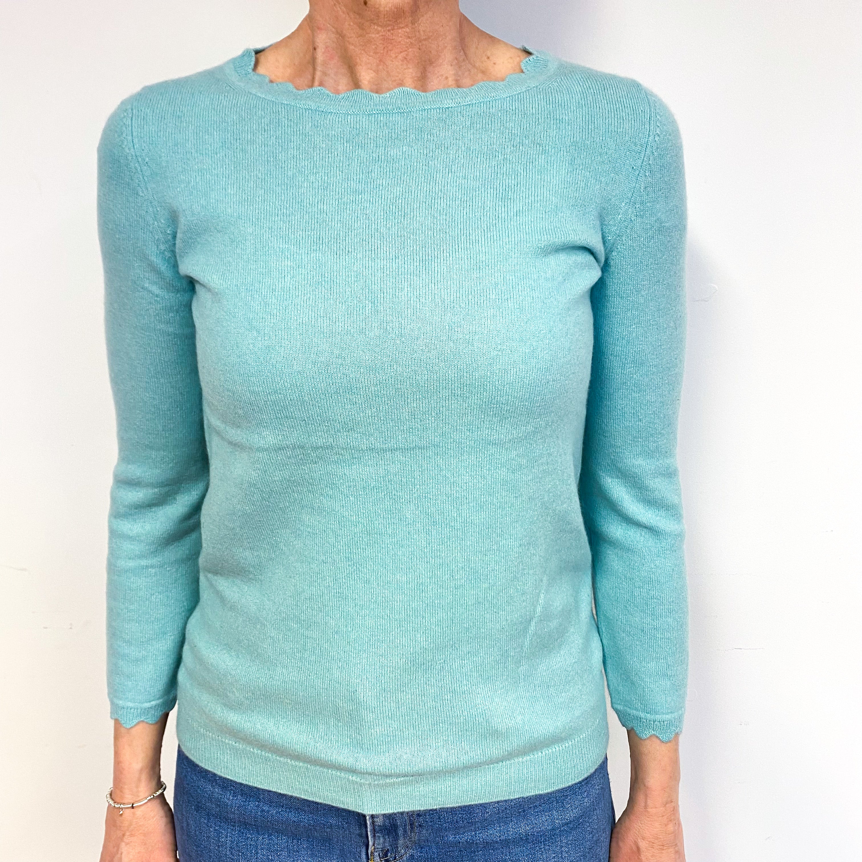 Aqua Blue Cashmere Crew Neck Jumper Medium