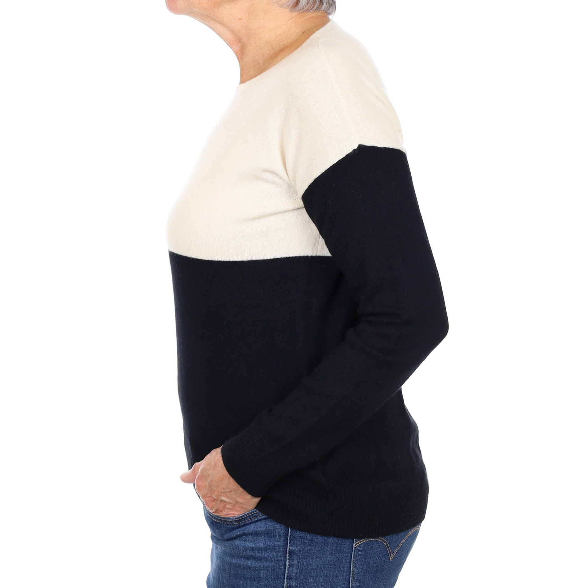 Cream and Black Cashmere Crew Neck Jumper Medium