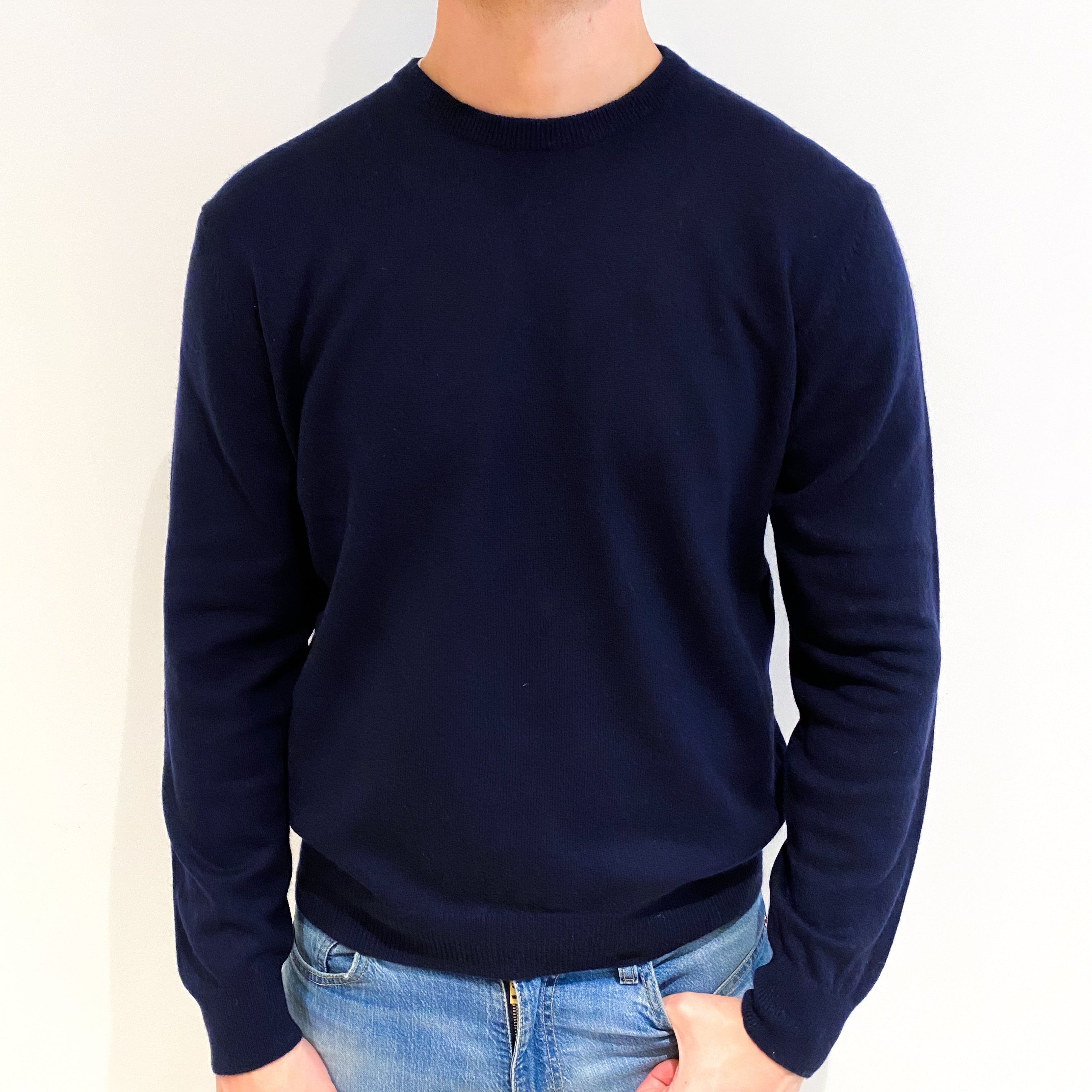 Men's Navy Blue Cashmere Crew Neck Jumper XL
