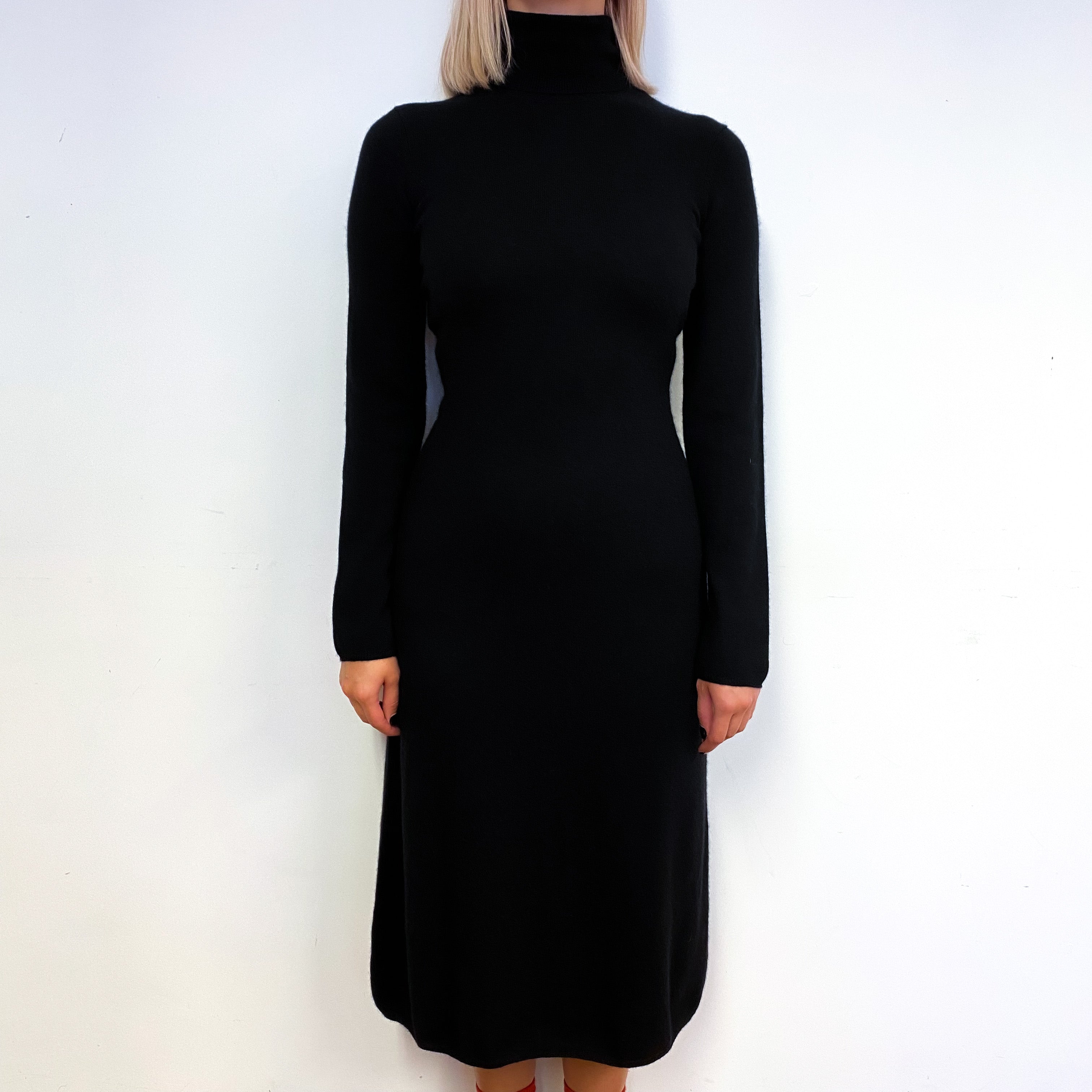 Black Long Cashmere Polo Neck Dress Small