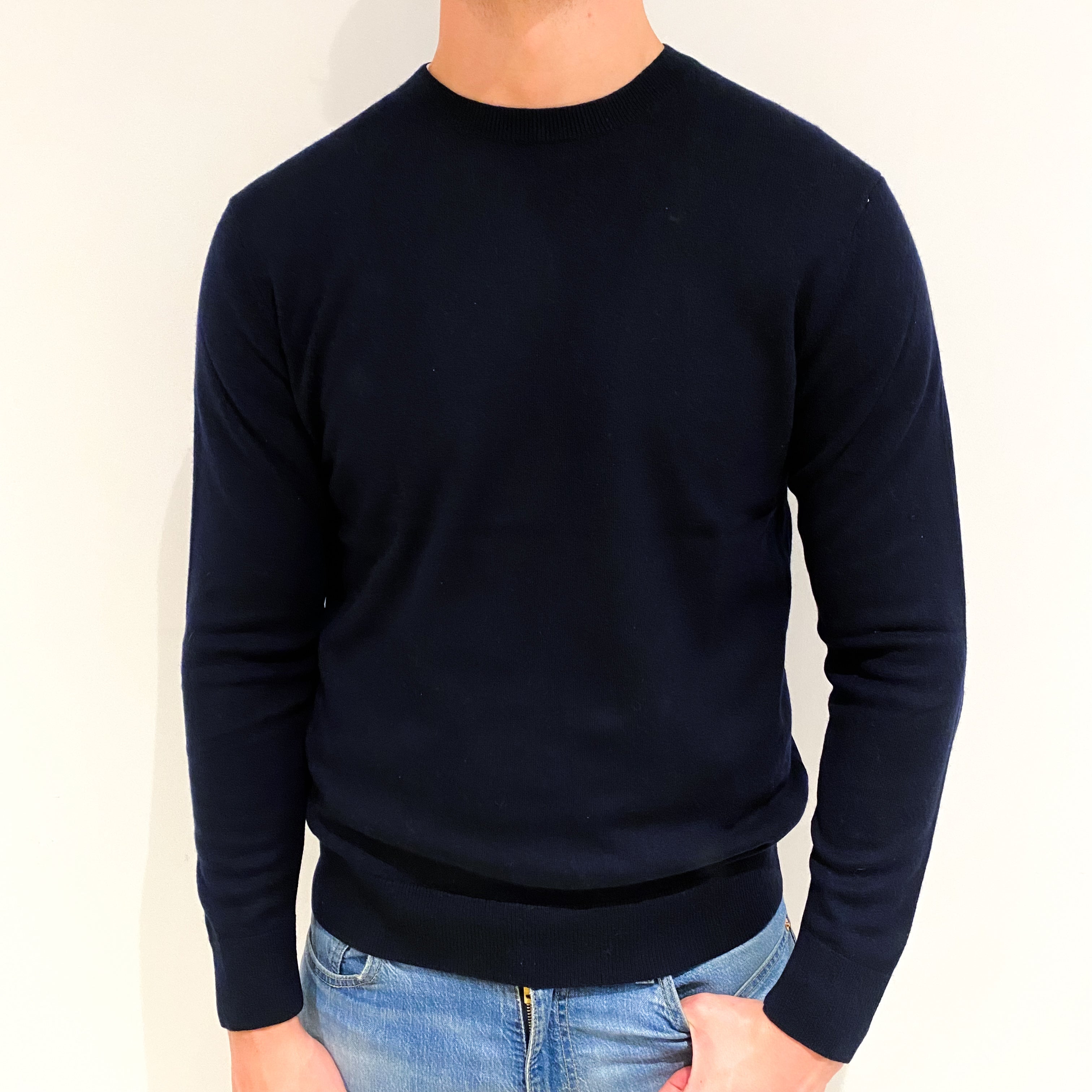 Men's Navy Blue Cashmere Crew Neck Jumper XL