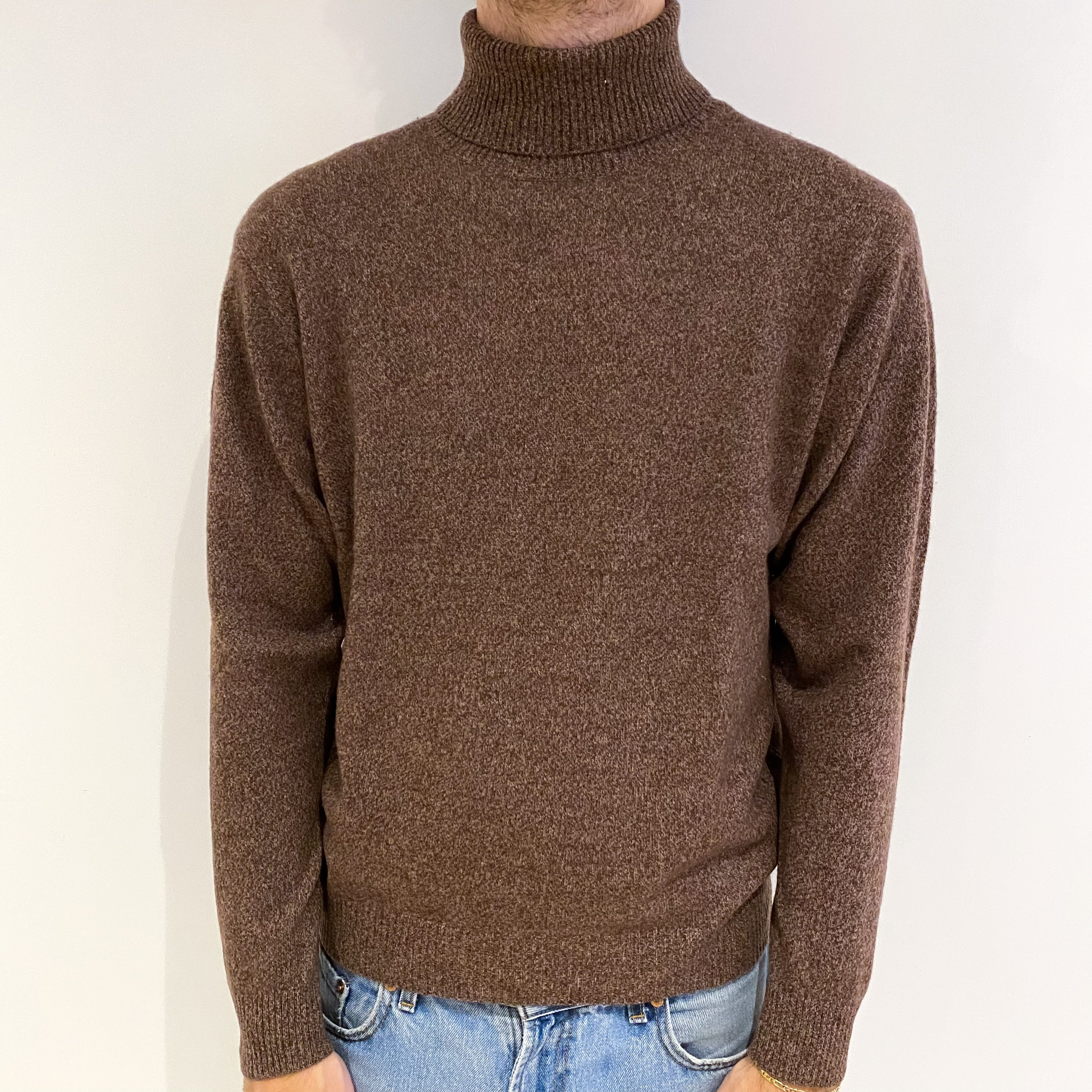 Men's Russet Brown Cashmere Polo Neck Jumper Medium