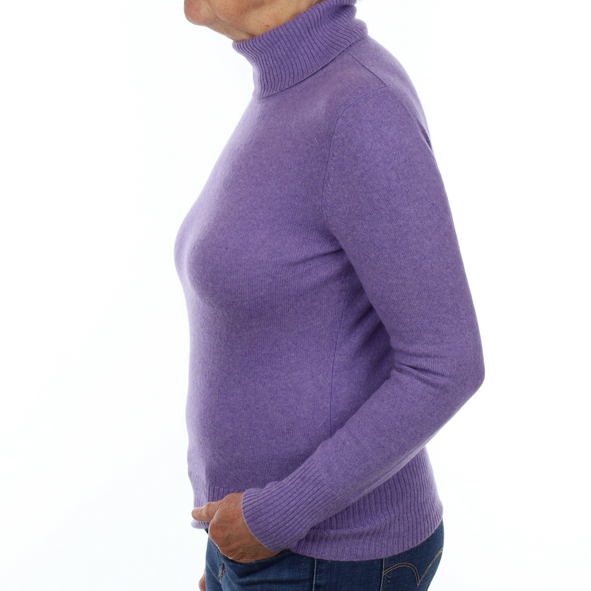 Lavender Purple Cashmere Polo Neck Jumper Medium