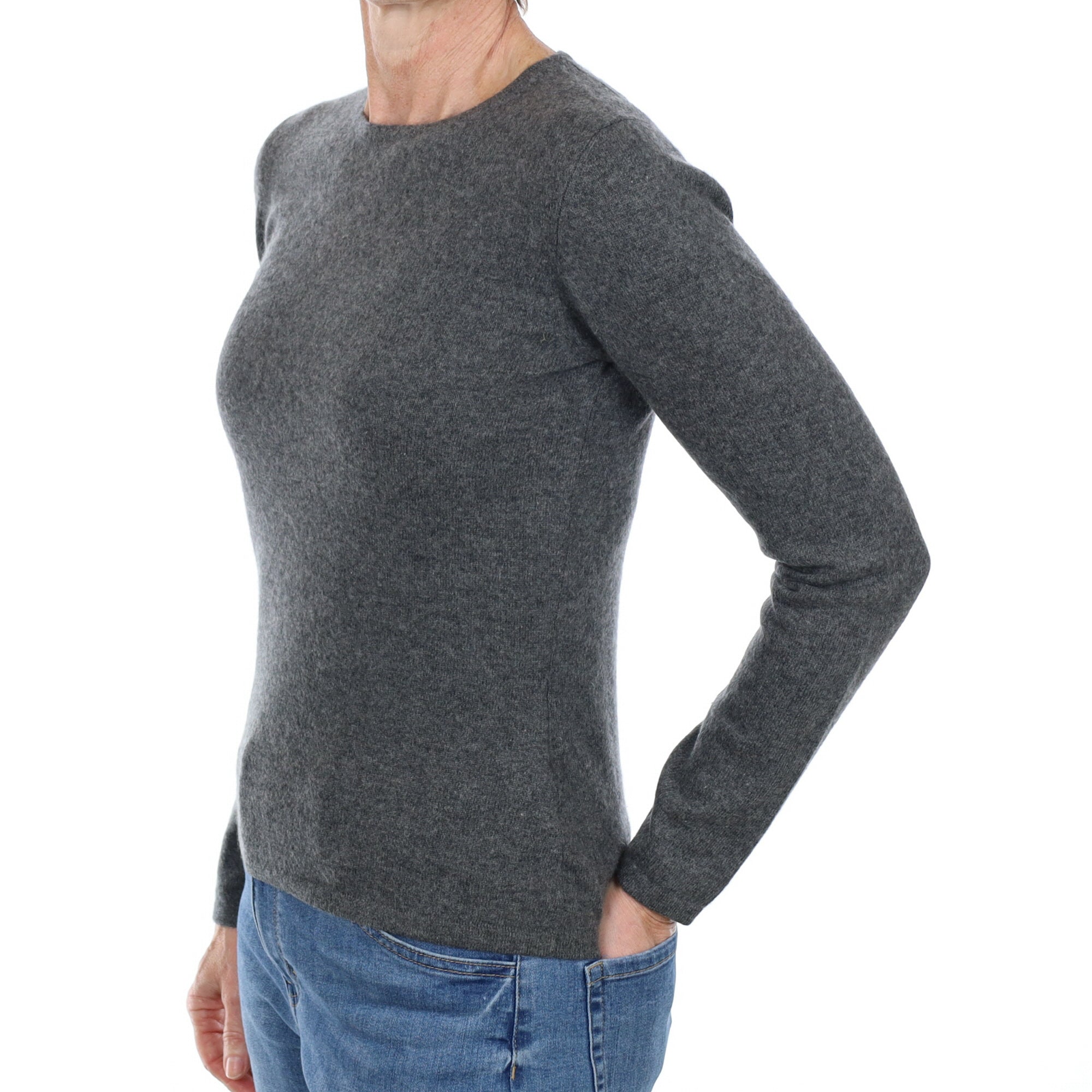 Slate Grey Cashmere Crew Neck Jumper Small