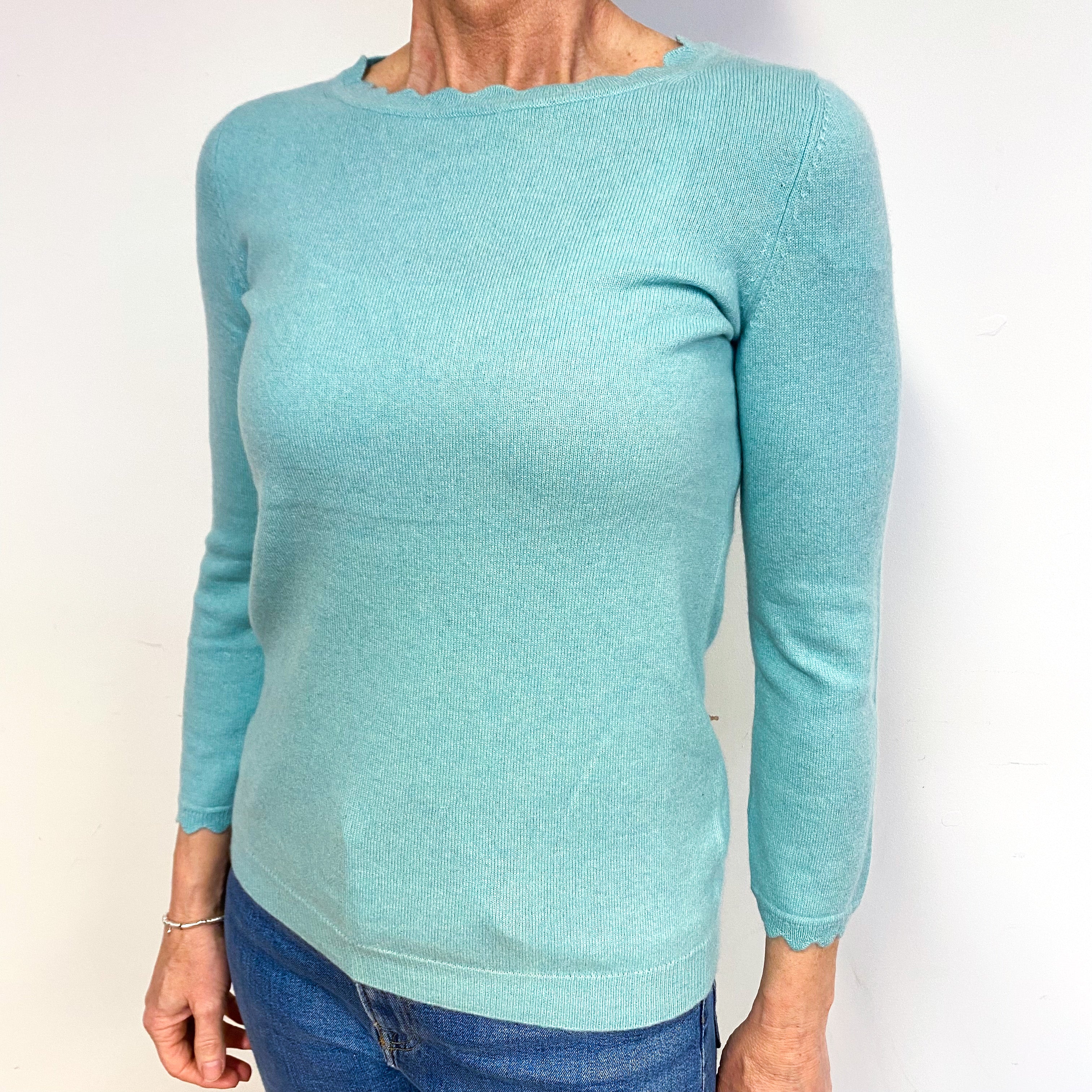 Aqua Blue Cashmere Crew Neck Jumper Medium
