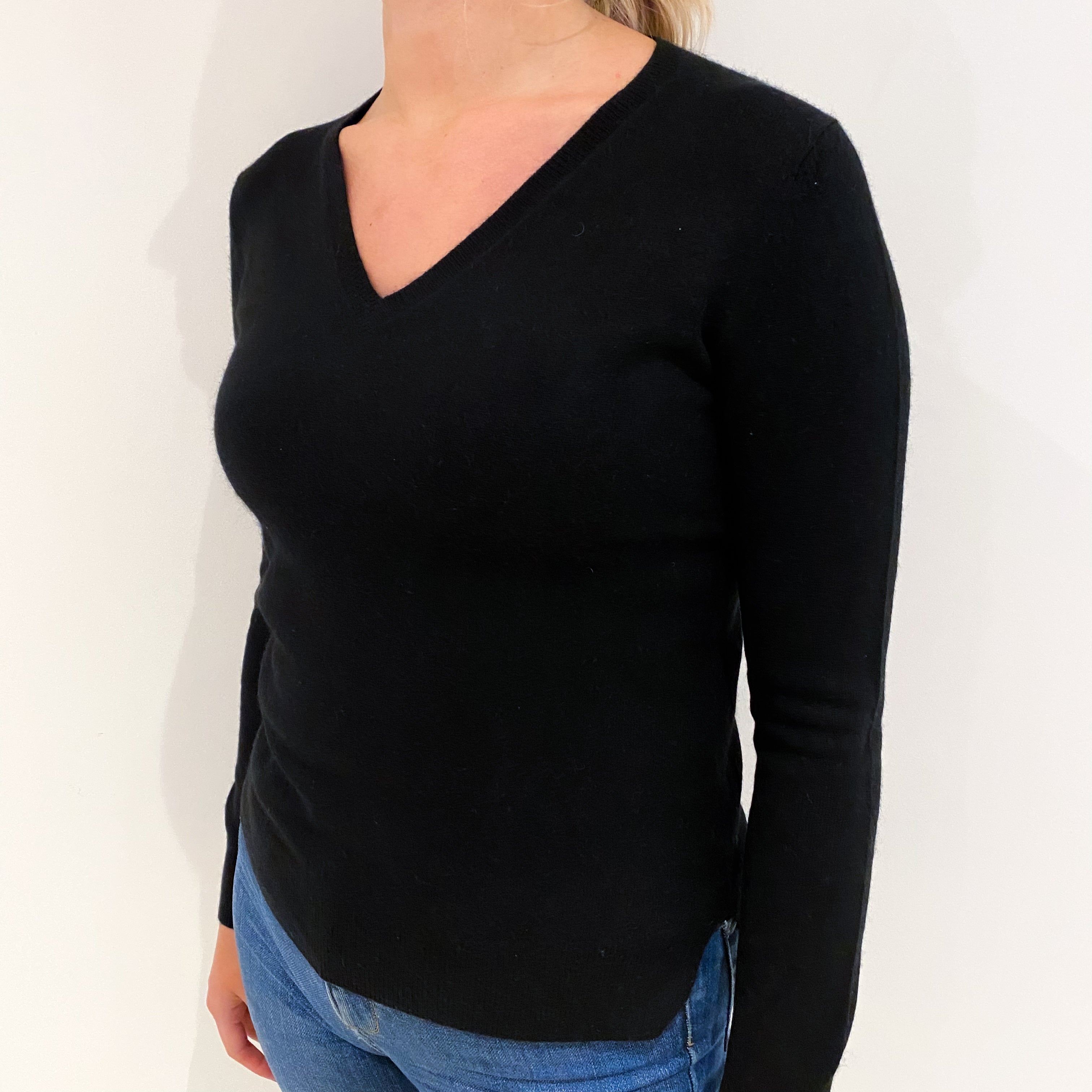 Black Cashmere V Neck Jumper Small