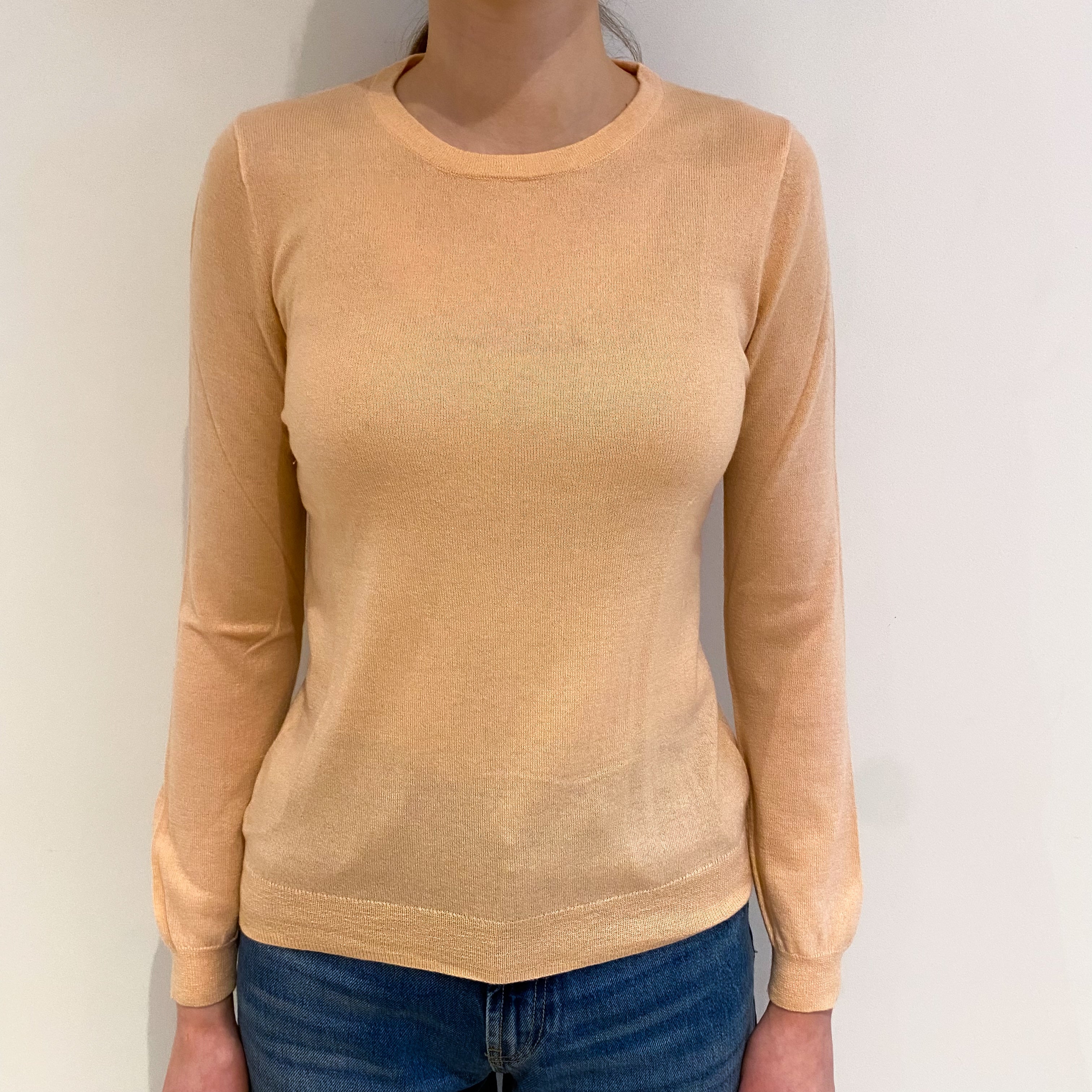 Peach Fine Knit Cashmere Crew Neck Jumper Extra Small