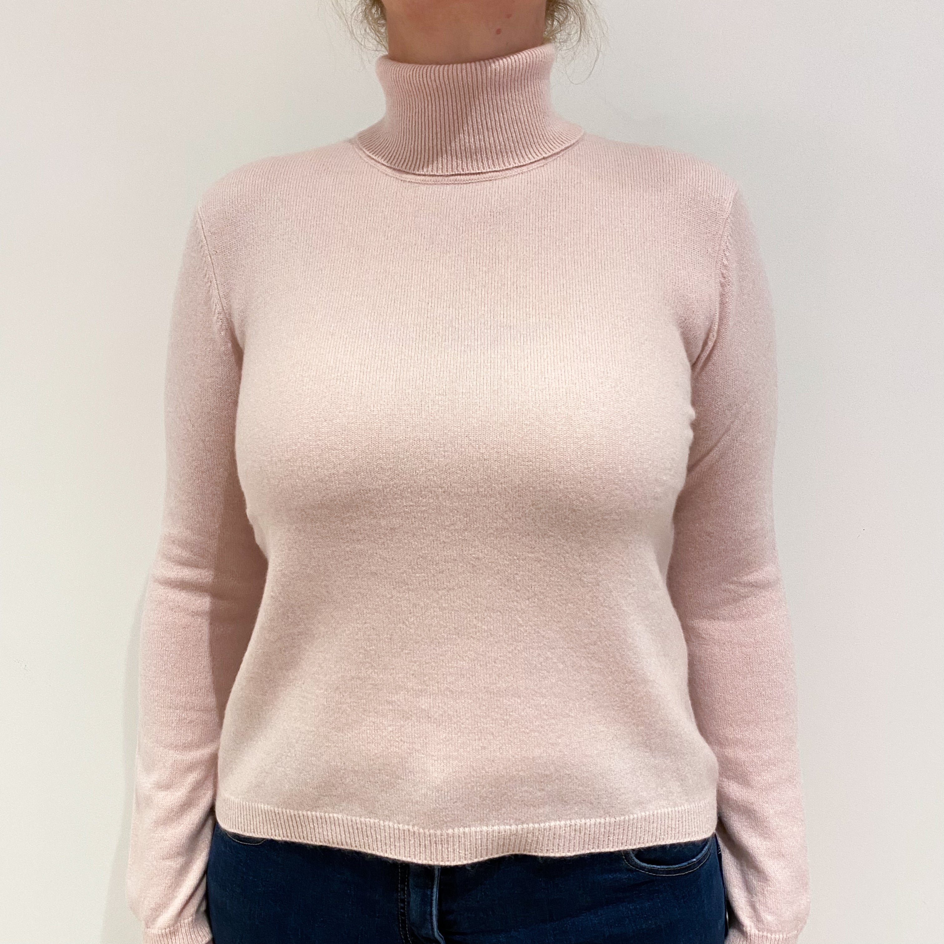 Ralph Lauren Shell Pink Cashmere Polo Neck Jumper Large