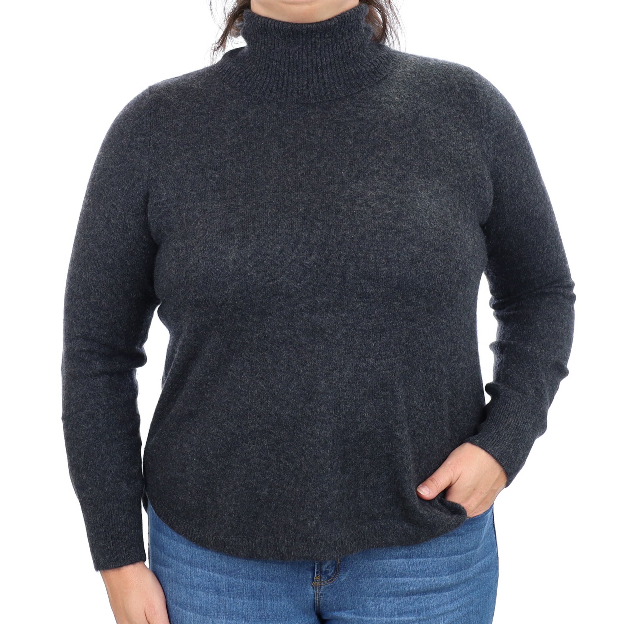 Charcoal Grey Cashmere Polo Neck Jumper Large