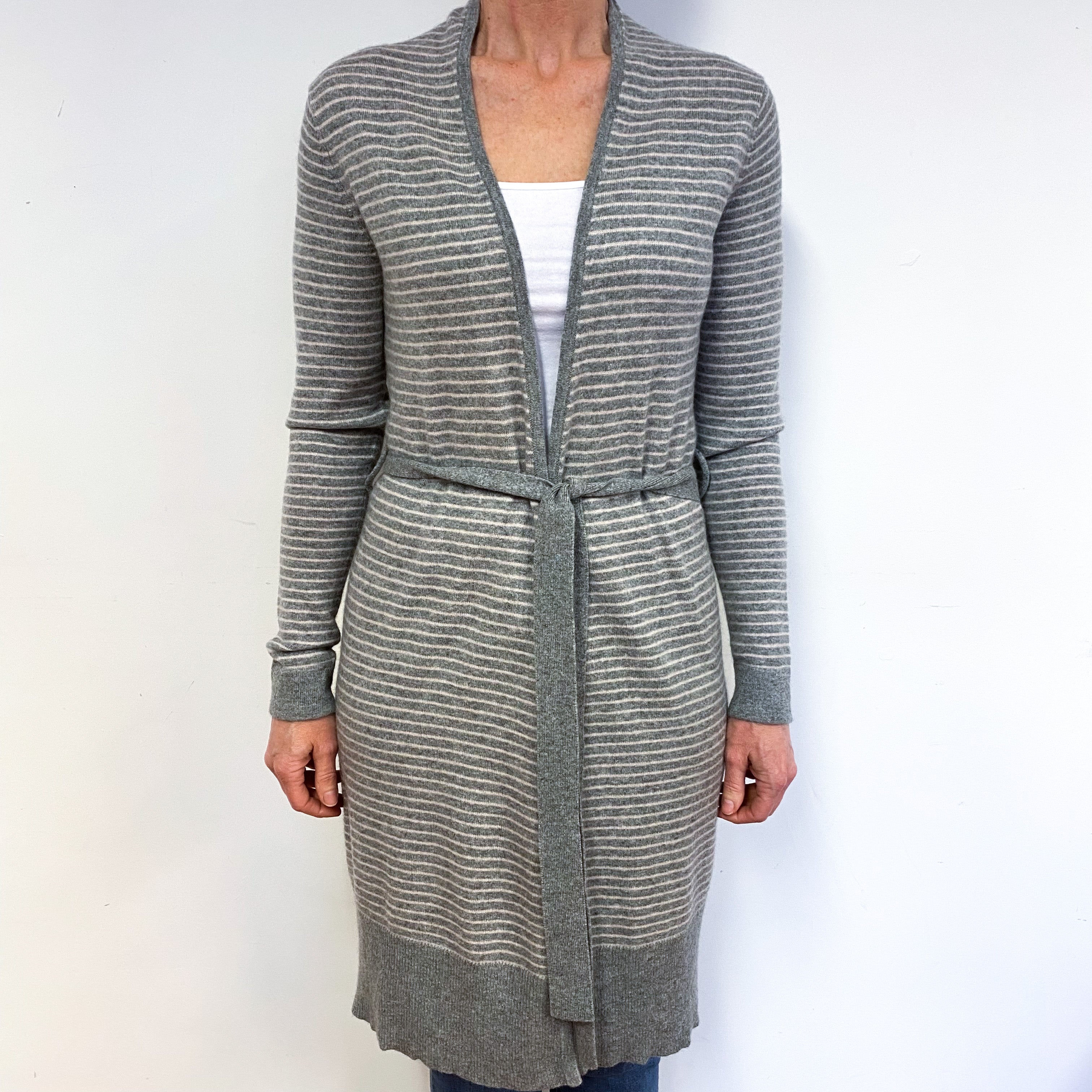 Steel Grey Blush Stripe Cashmere Longline Cardigan Medium