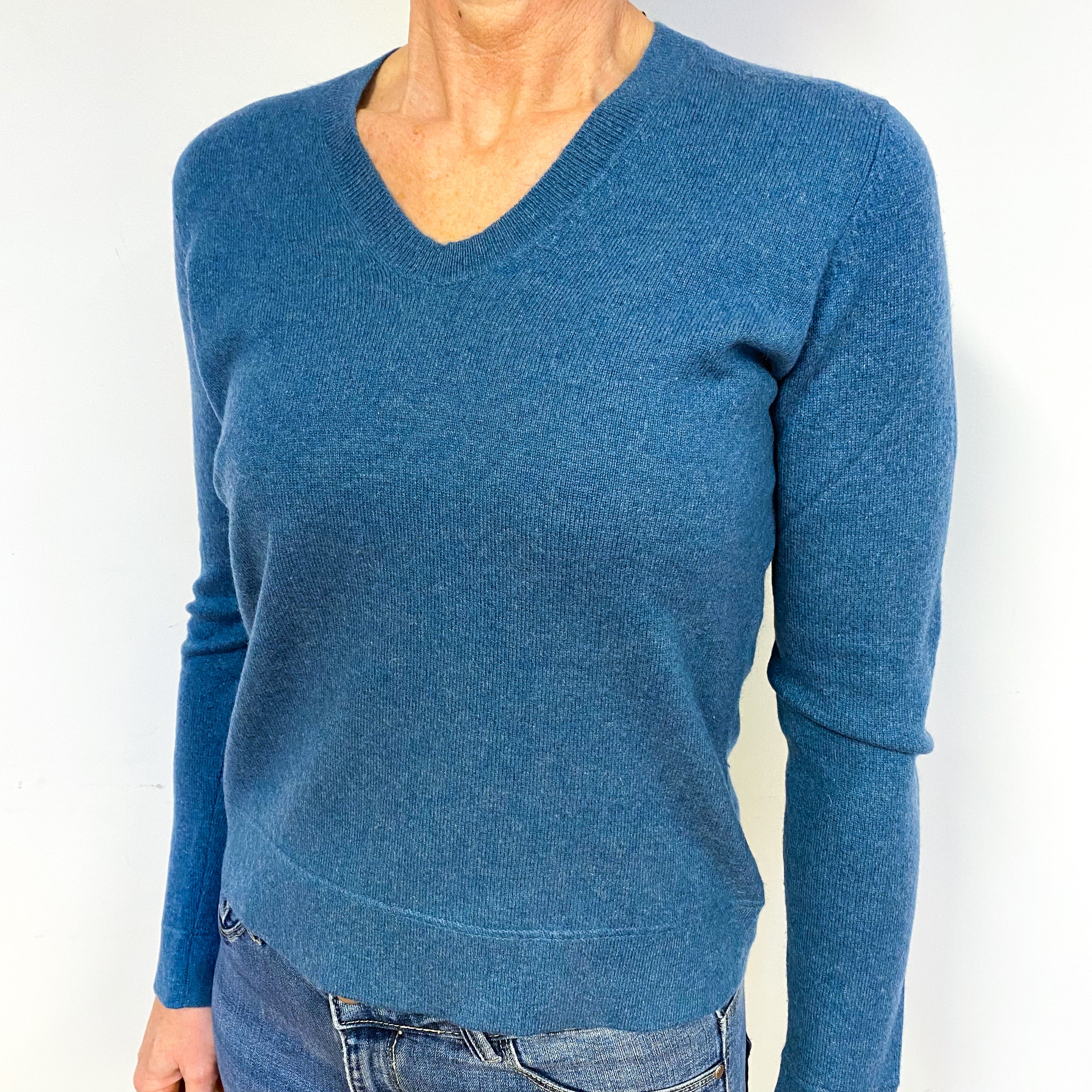 Denim Blue Cashmere V-Neck Jumper Medium