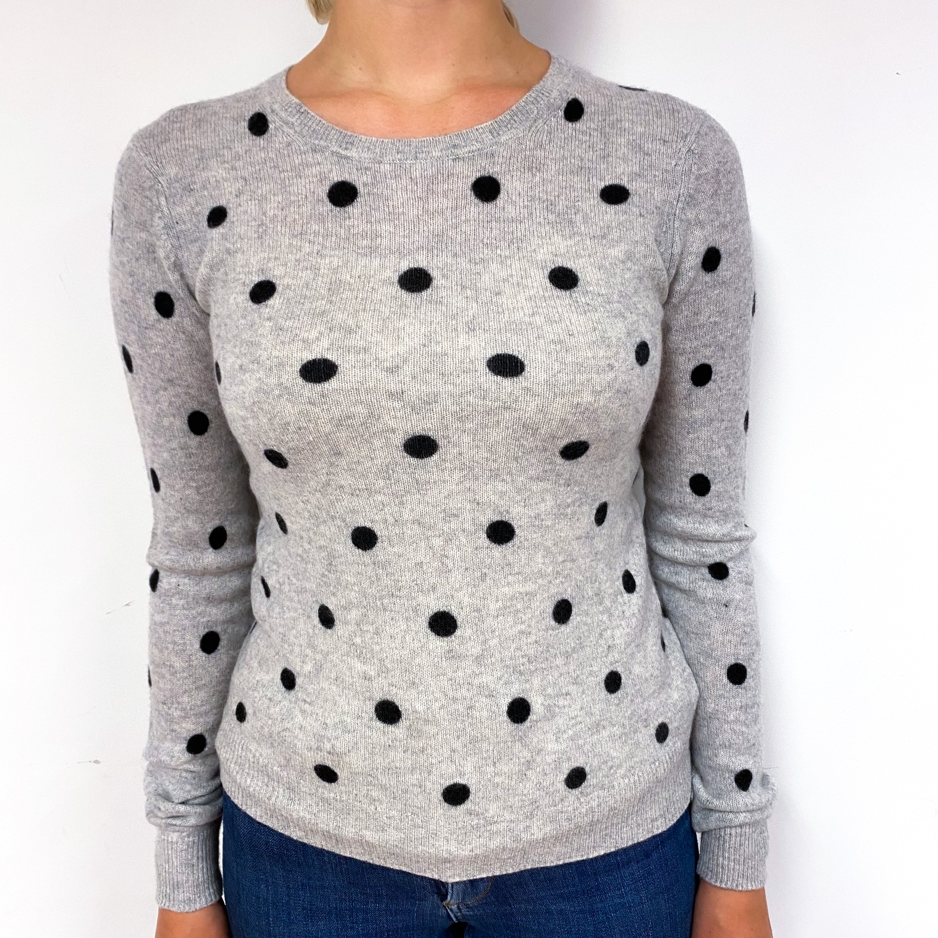 Smoke Grey Black Spot Cashmere Crew Neck Jumper Small