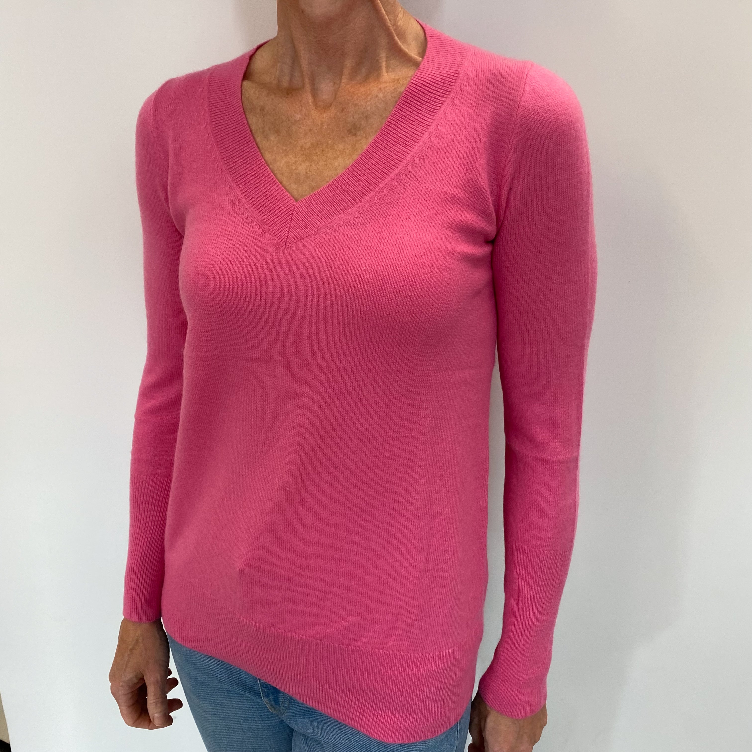 Bubblegum Pink Cashmere V Neck Jumper Small