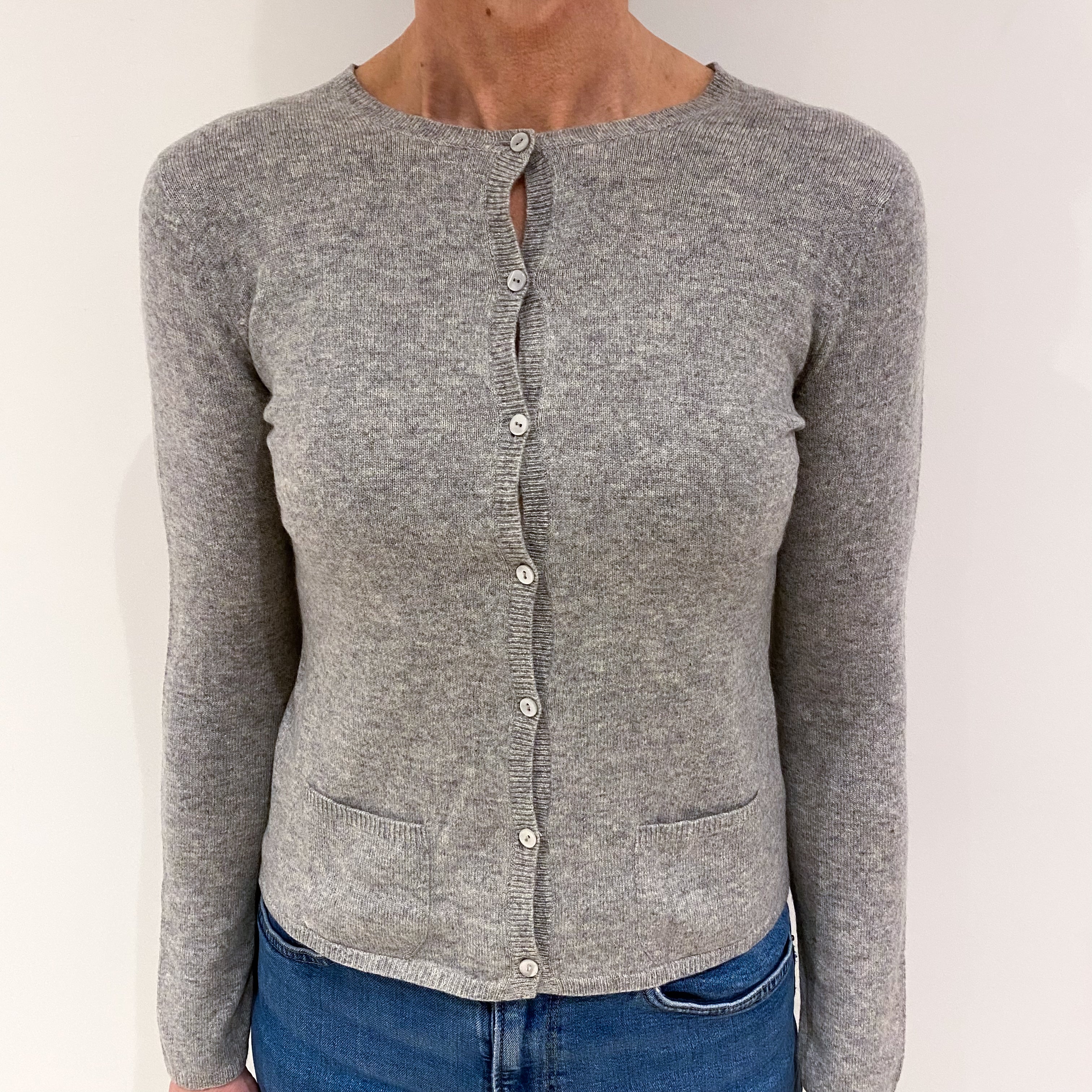 Smoke Grey Cashmere Crew Neck Cardigan Small