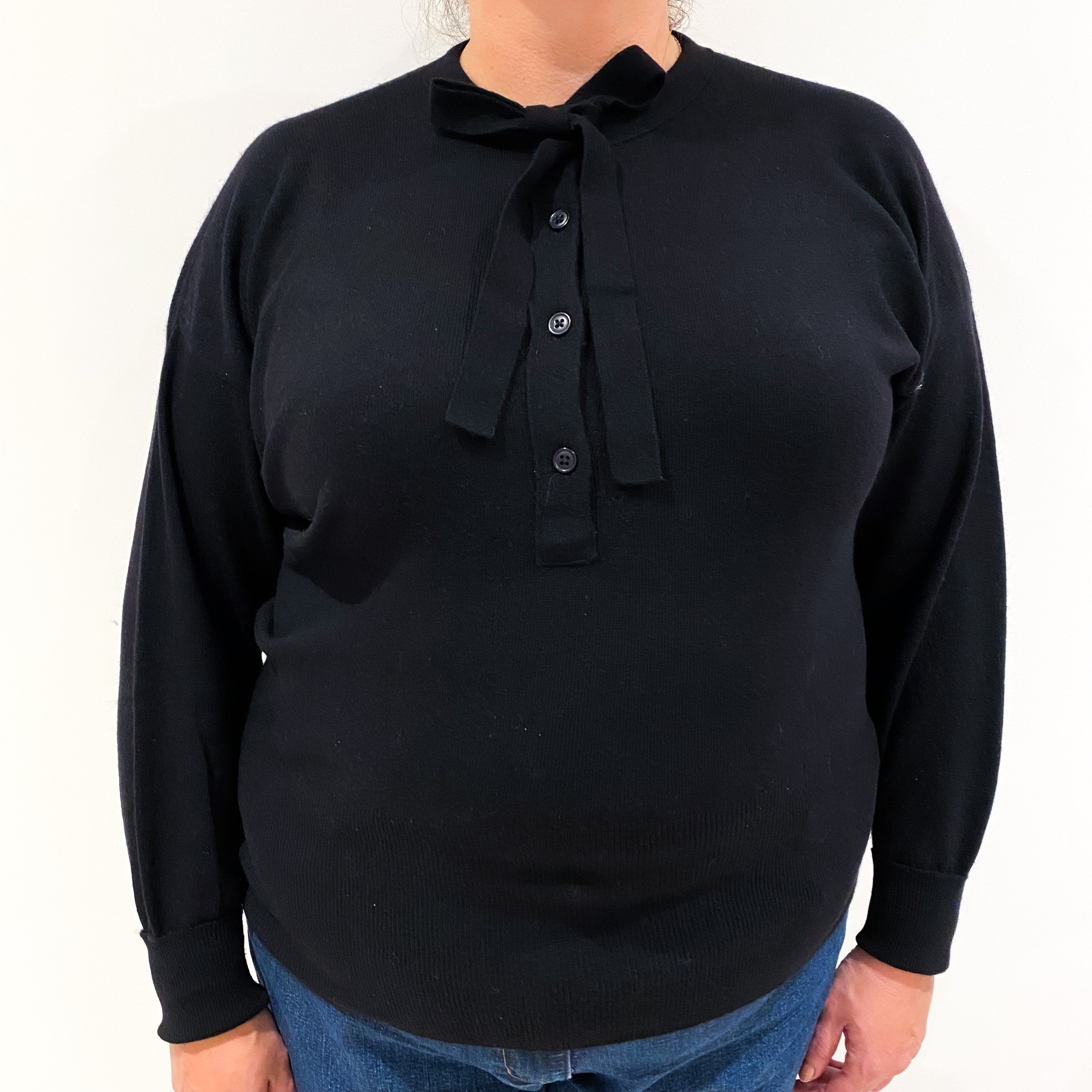 Scottish Vintage Black Quarter Button Cashmere Jumper Extra Large