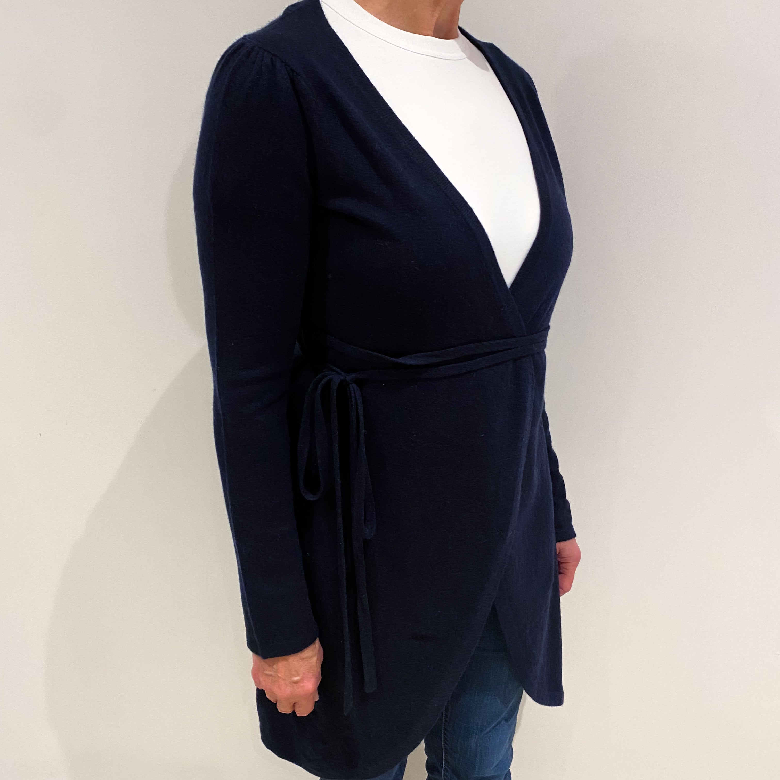 Navy Blue Cashmere Cross Over Cardigan Medium