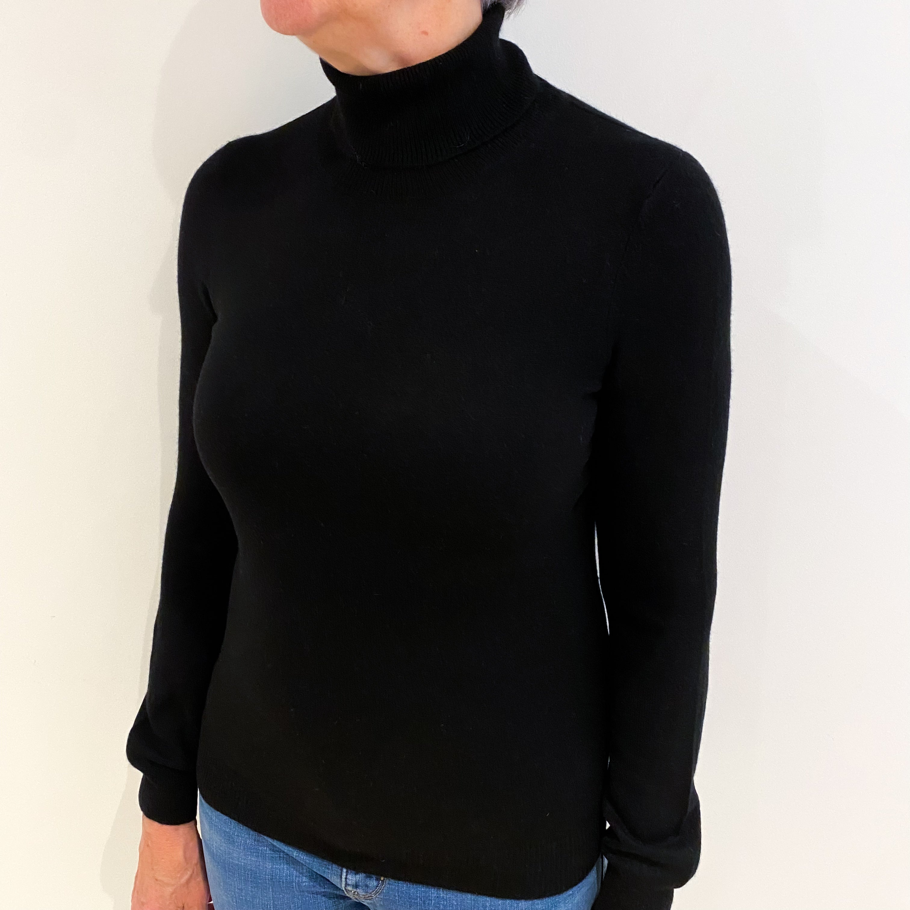 Black Cashmere Polo Neck Jumper Medium