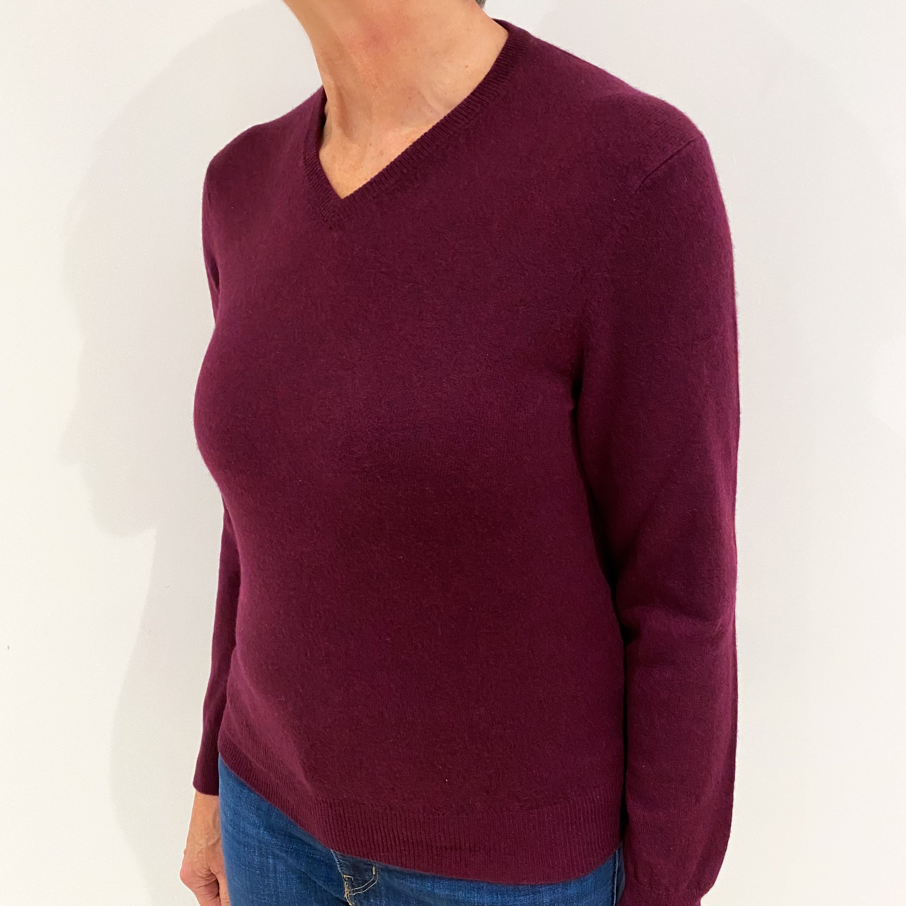 Mulberry Purple Cashmere V Neck Jumper Medium
