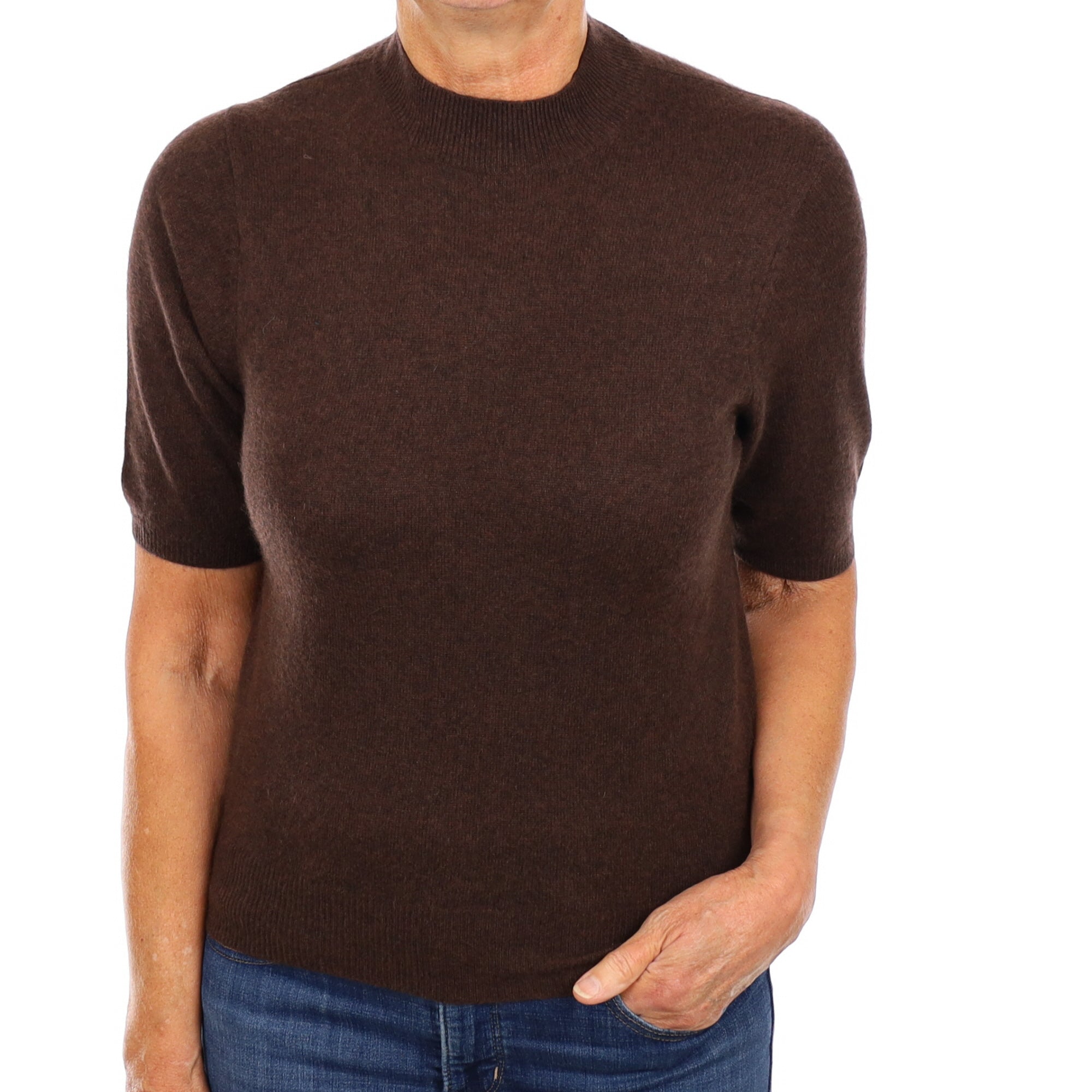 Umber Brown Cashmere Turtle Neck Short Sleeve Jumper Medium