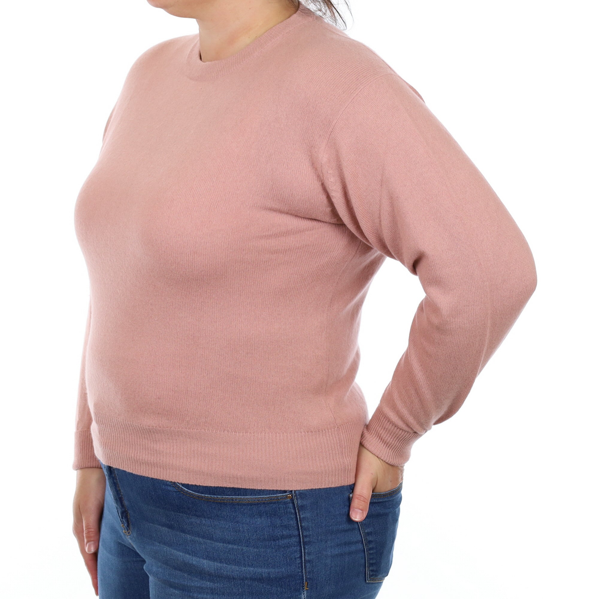 Dusky Rose Pink Cashmere Crew Neck Jumper Large